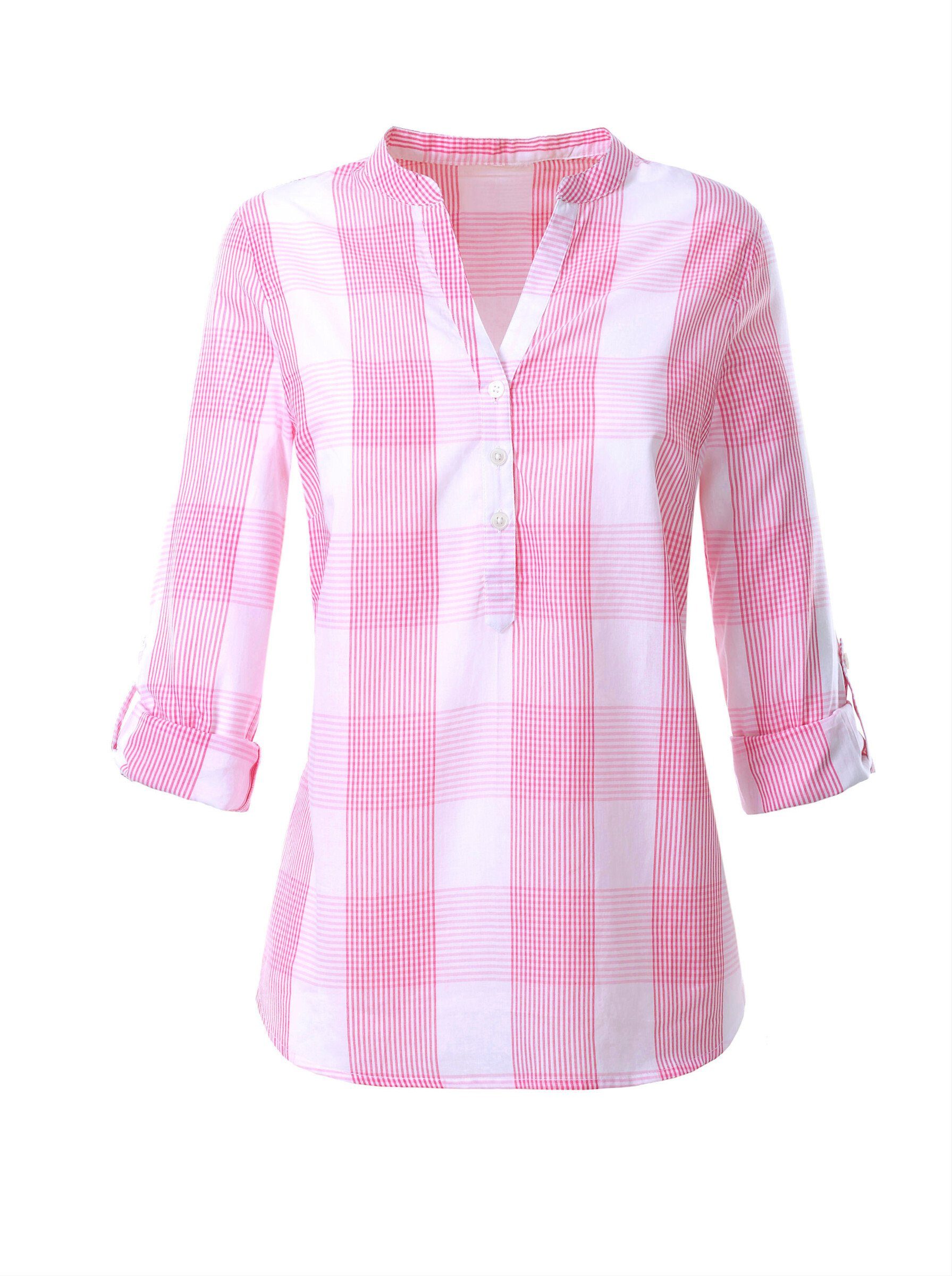 Klassische Bluse WEIDEN WITT pink-weiß-kariert