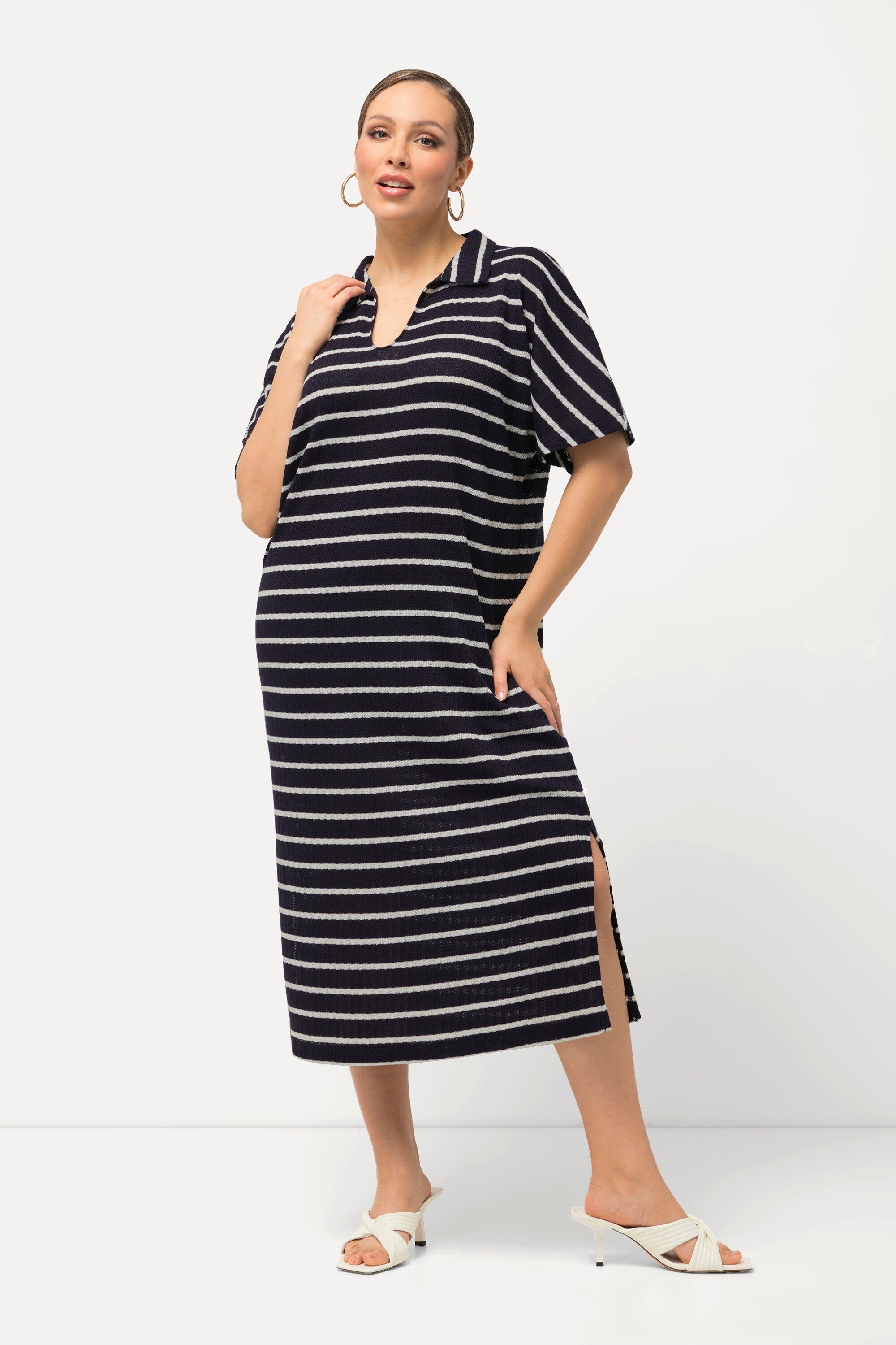 Midikleid Strick-Midikleid Ringel V-Ausschnitt Halbarm