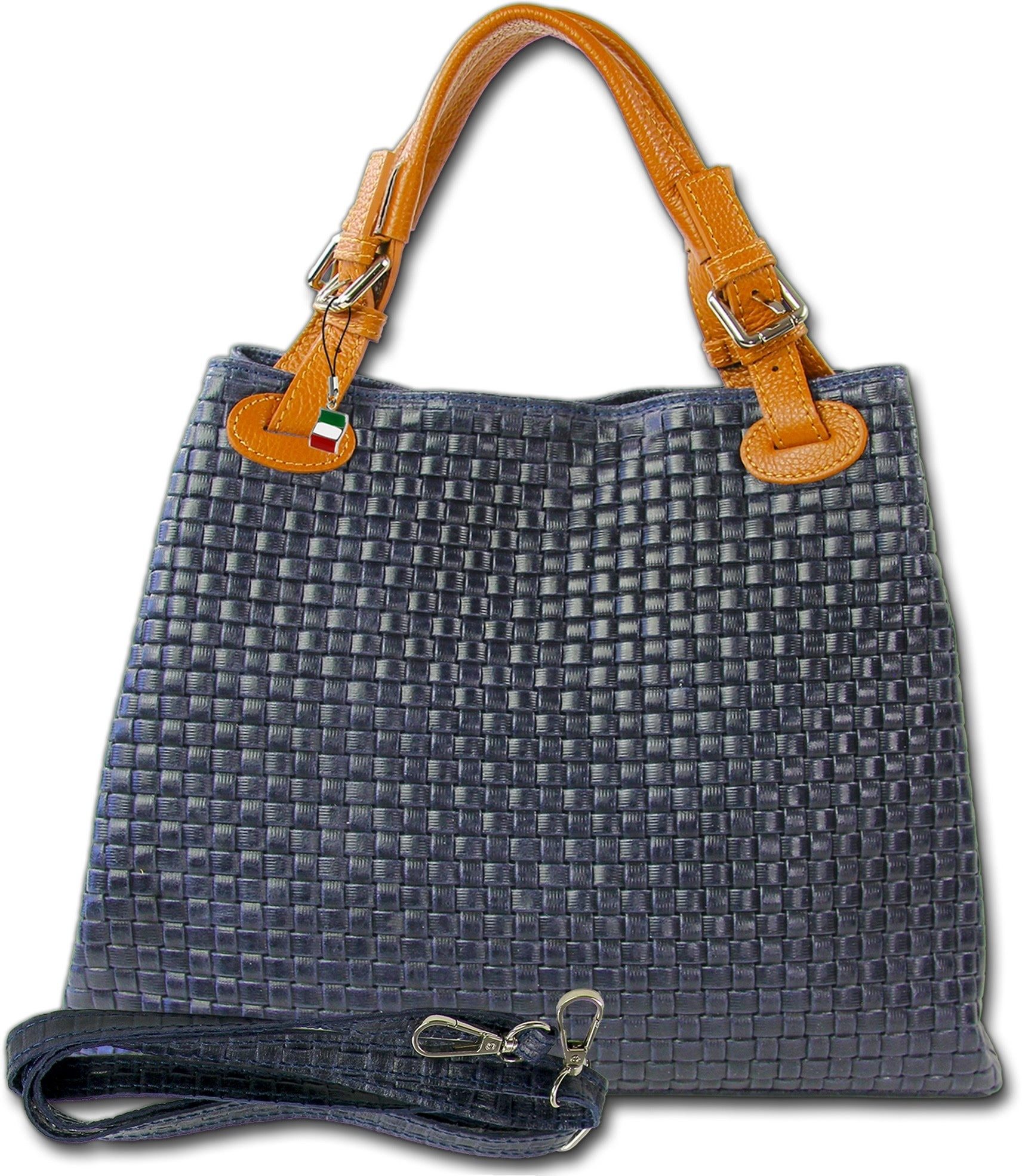FLORENCE Handtasche Florence Damen Handtasche Echtleder (Handtasche), Damen Leder Handtasche, Umhängetasche, dunkelblau ca. 31cm x ca. 28cm