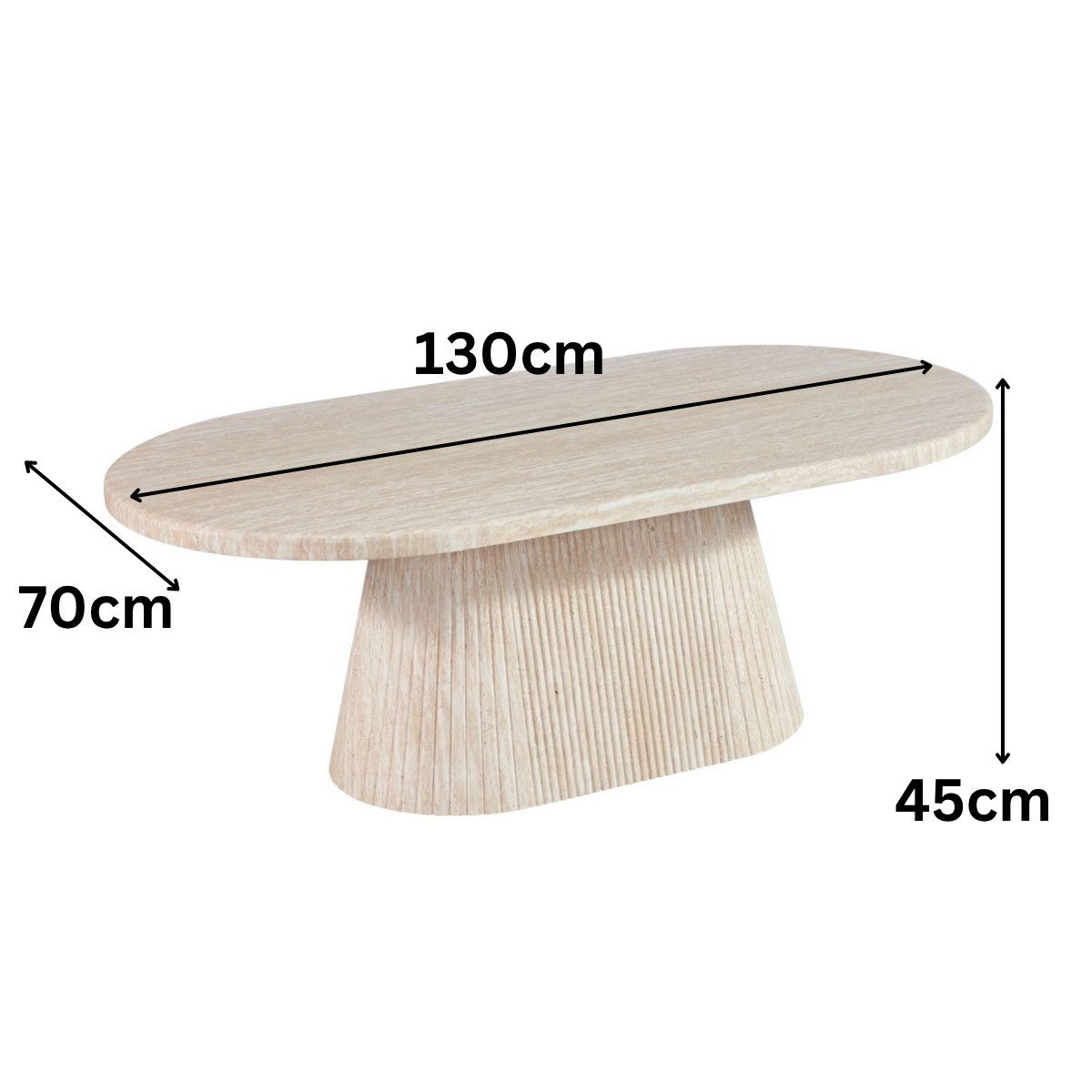 alesvelt Couchtisch Dervio Travertin Tisch mit edlem Tischbein im Säulenstil 130cm (1-Tisch), 90X90X38 CM 70X70X45 CM