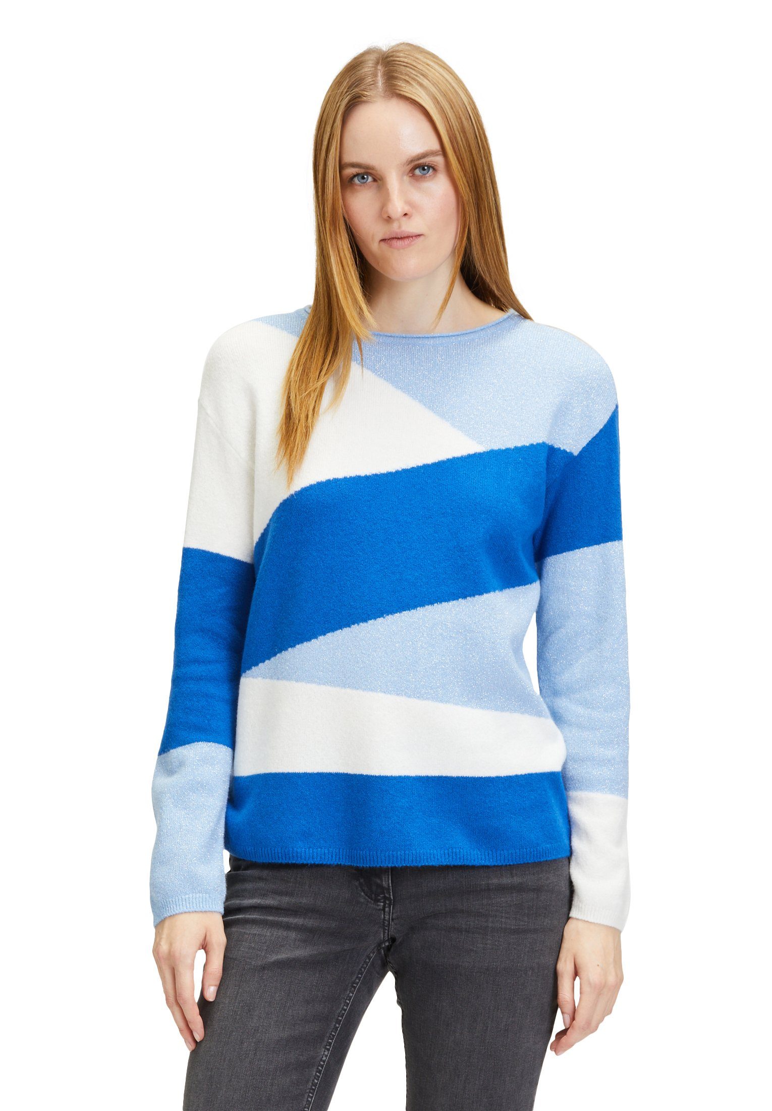 Betty Barclay Strickpullover mit Color Blocking (1-tlg) Intarsie Patch Blue/Light Blue