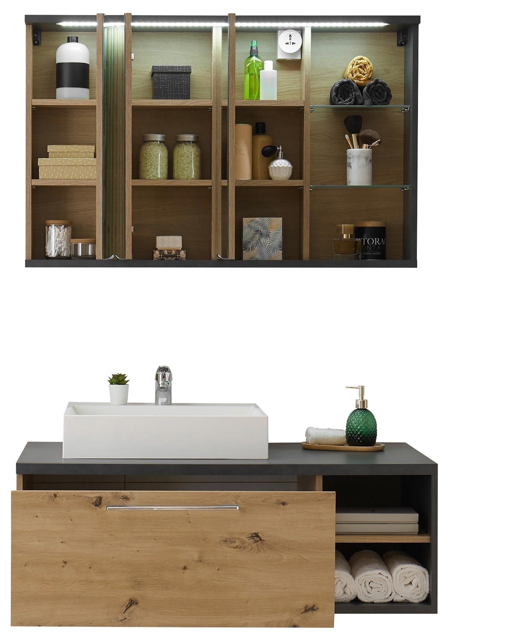 freiraum Badezimmer-Set Nebraska, (2-teilig) Beton / Artisan Eiche Dekor - 110x190x53 (BxHxT)