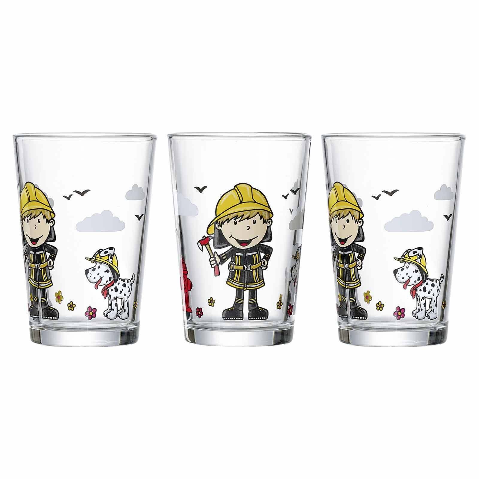 Ritzenhoff & Breker Kinderbecher Feuerwehrmann Bernie Kindergläser 205 ml 3er Set, 3-tlg., Glas