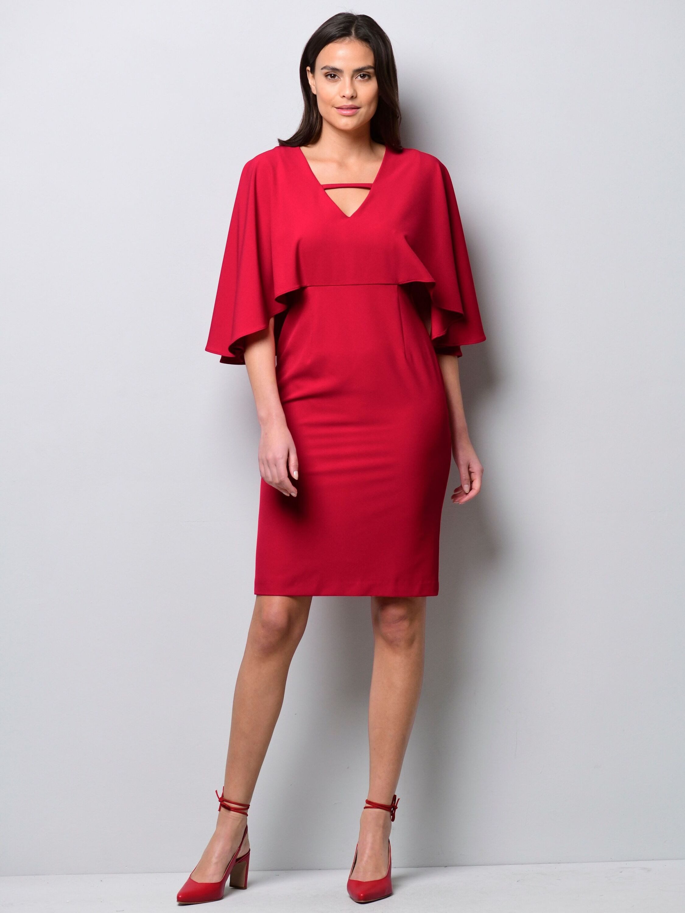 Alba Moda Midikleid Kleid in Capeoptik und Zierband in Ausschnitt