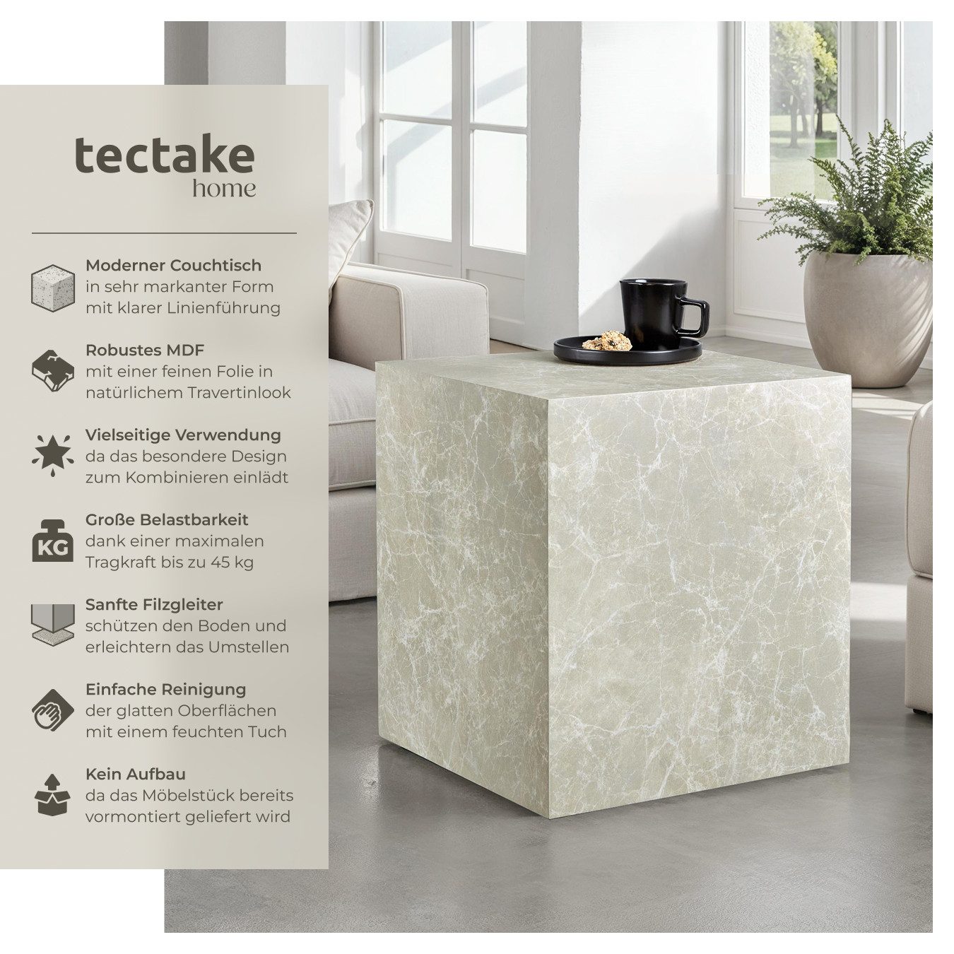 tectake Couchtisch Beistelltisch Lasley, Belastbarkeit 45 günstig online kaufen