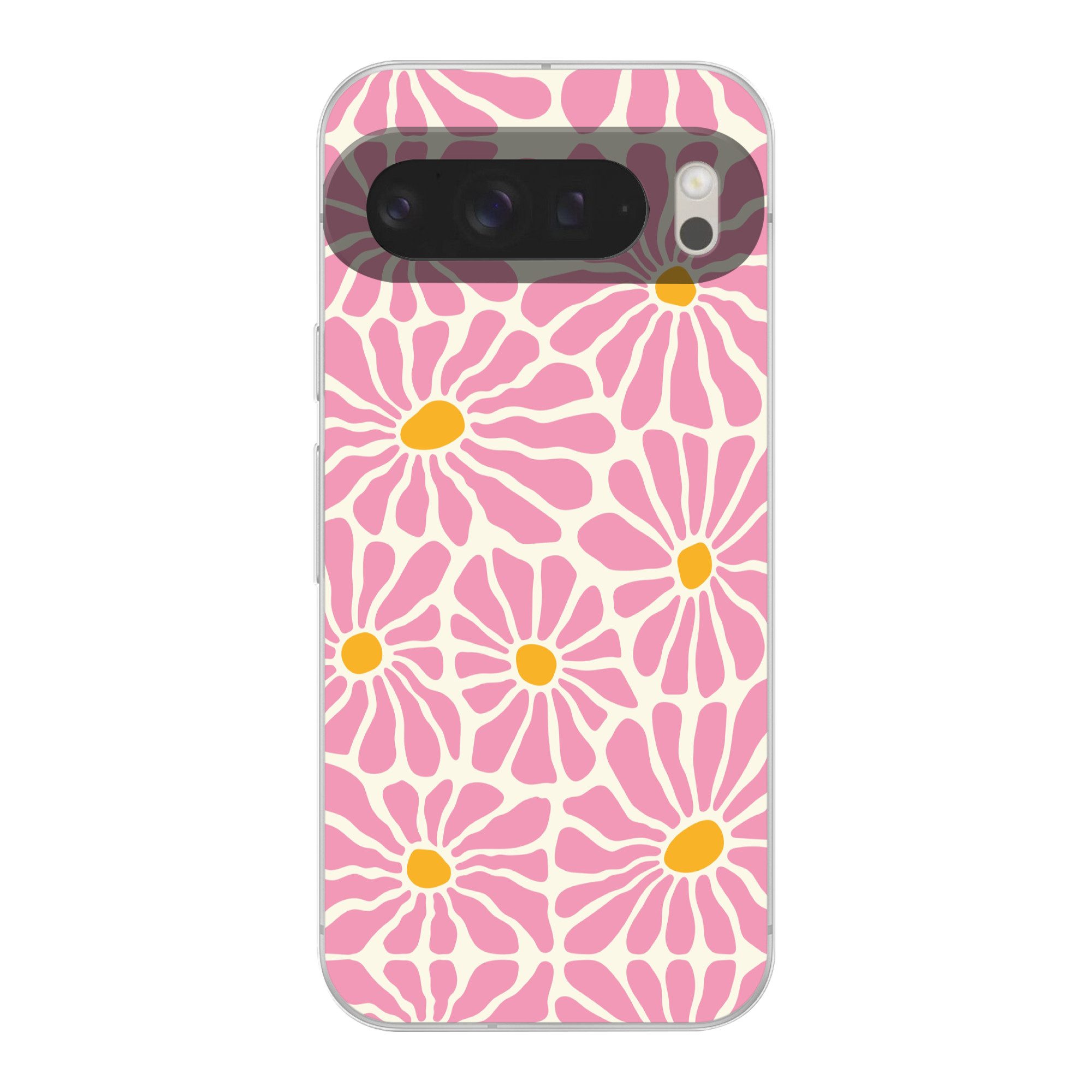 MuchoWow Handyhülle für Google Pixel 9 Pro XL Blumen - Muster - Rosa - Beige - Orange, Handy Case, Silikon, Bumper Case Dünn