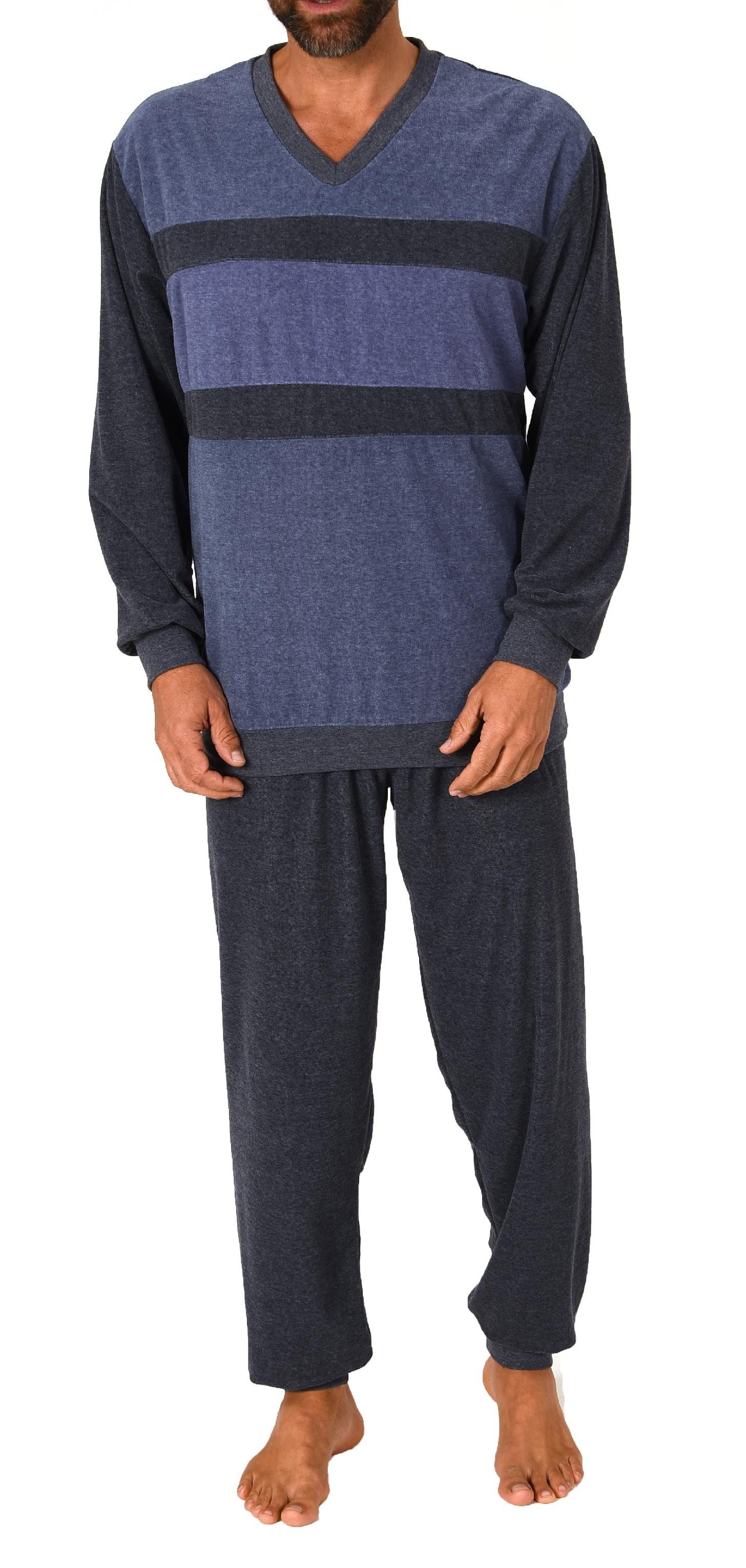 Pyjama Herren Frottee langarm Schlafanzug mit Bündchen - auch in Übergrößen