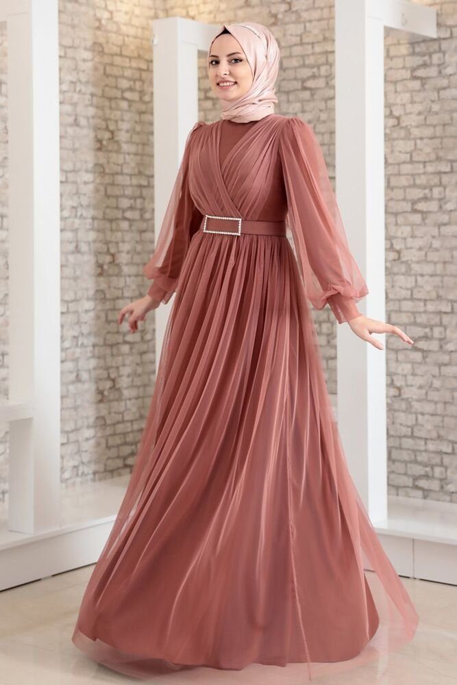 fashionshowcase Maxikleid Damen Kleid aus Tüll - Abiye Abaya - Modest Fashi günstig online kaufen