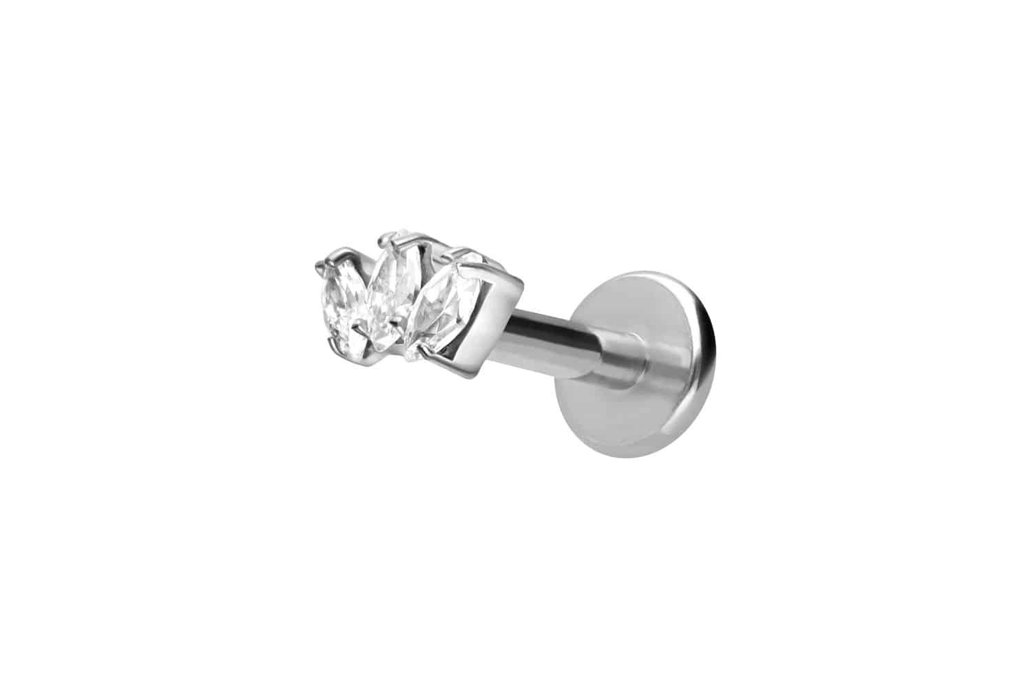 Piercing-Set Titan Labret mit Innengewinde 3 KRISTALLTROPFEN