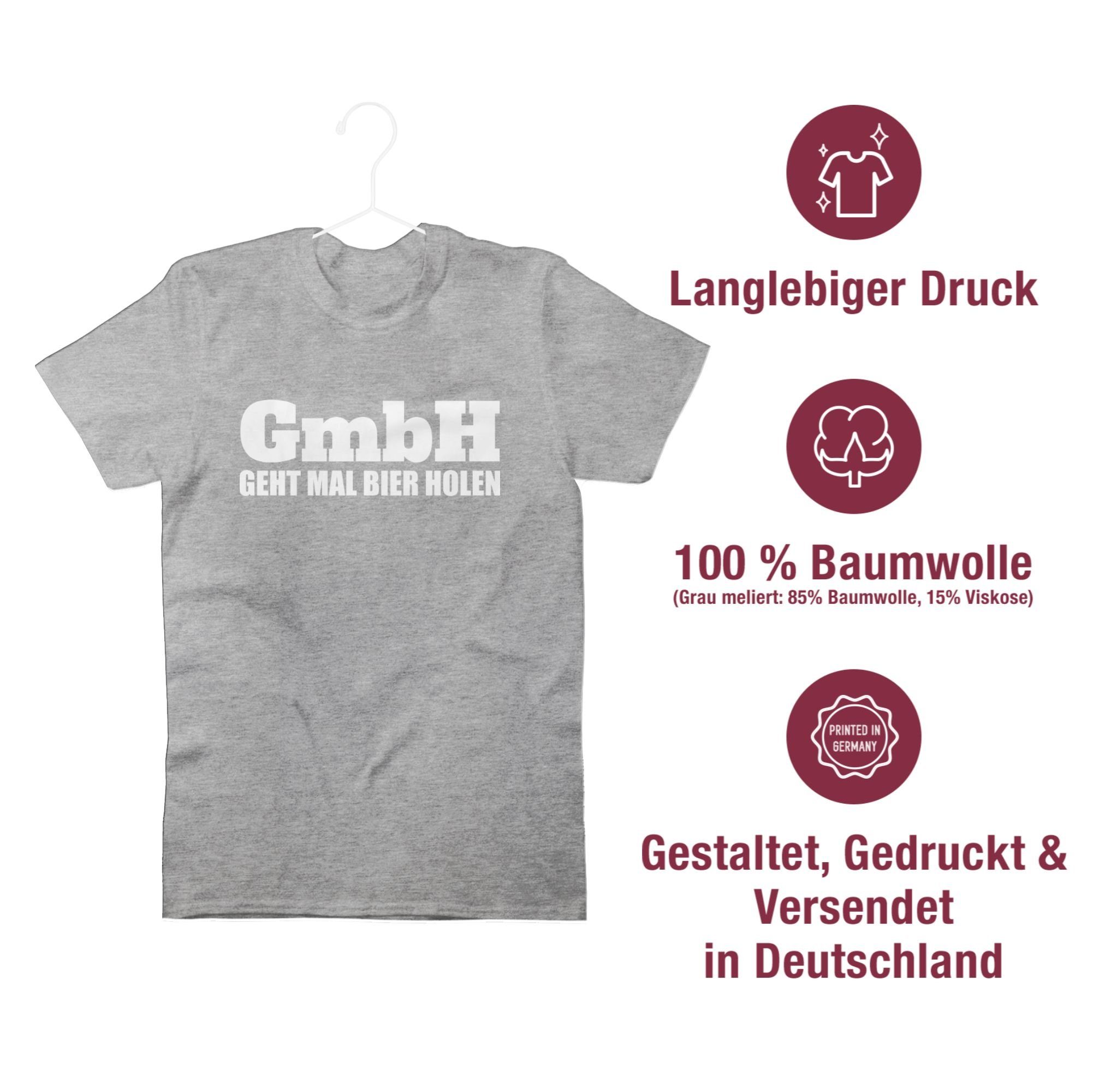 Shirtracer T-Shirt - Bier Geht mit GmbH 3 Sprüche Statement holen Grau meliert mal Spruch