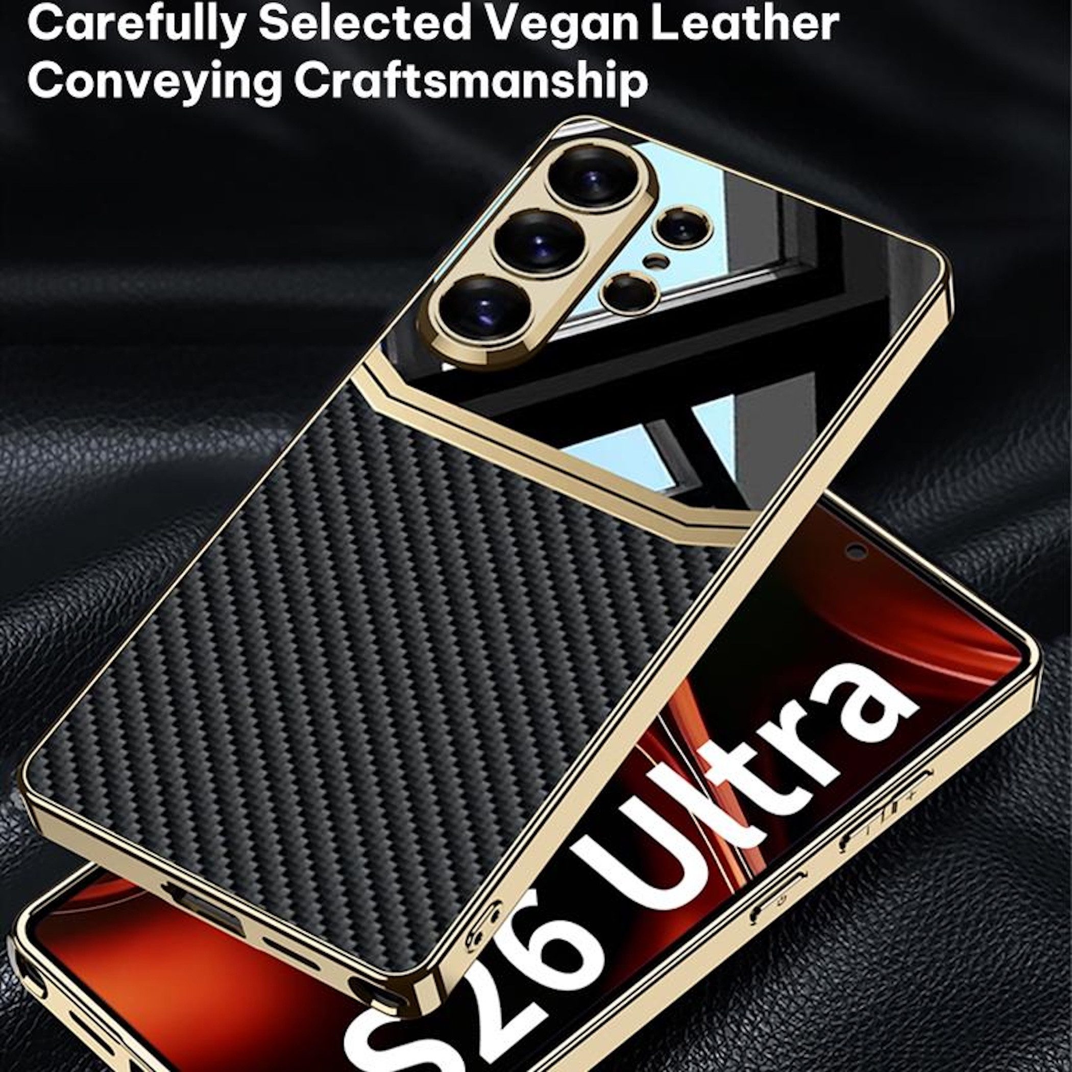Wigento Handyhülle Carbon Kunstleder für Samsung Galaxy S26 Ultra 5G TPU Hybrid Schwarz, Stilvoll, Linsenschutz, präzise Passform