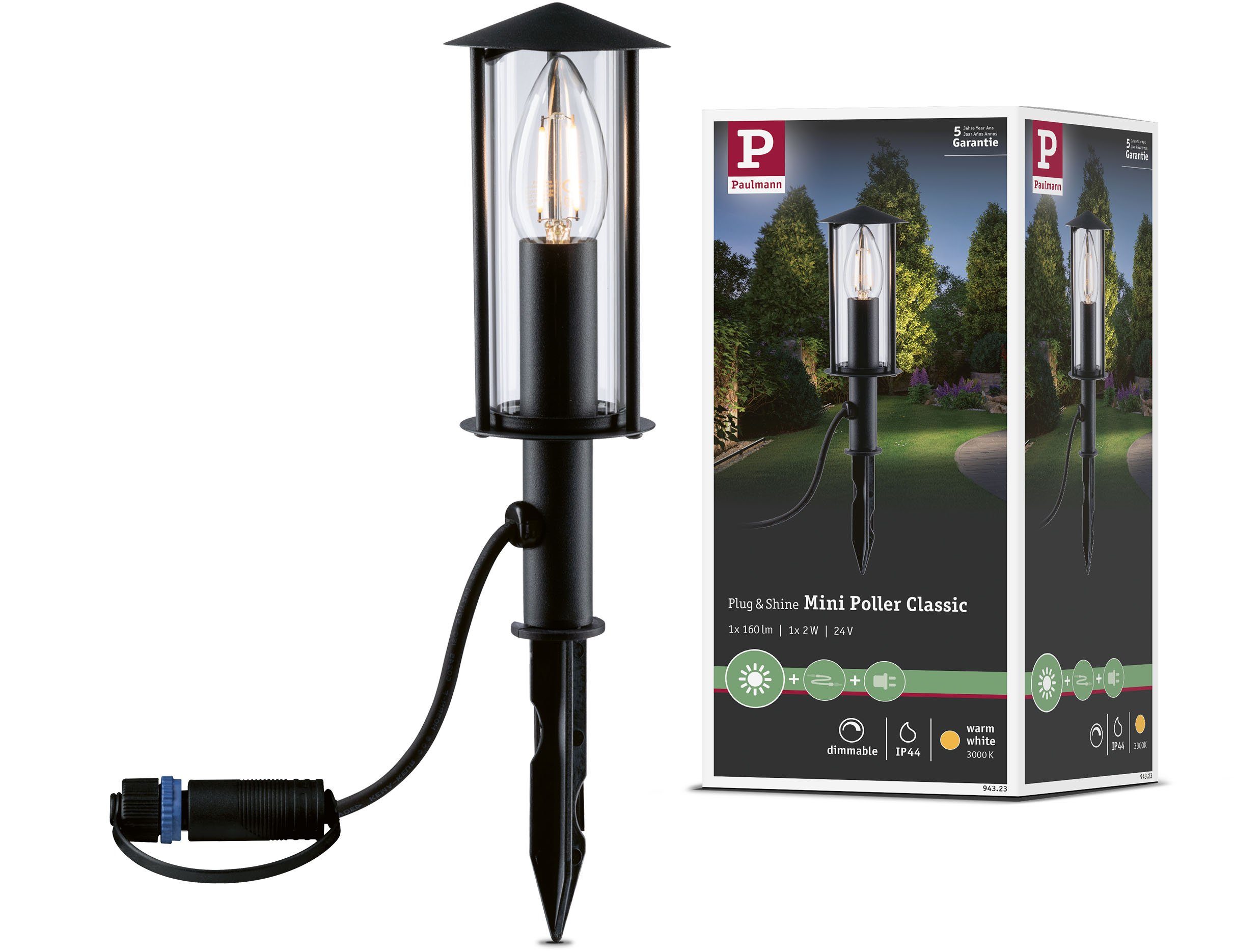 Paulmann LED Gartenleuchte Poller, LED wechselbar, IP44 Warmweiß, 2W 24V Anthrazit E14, E14