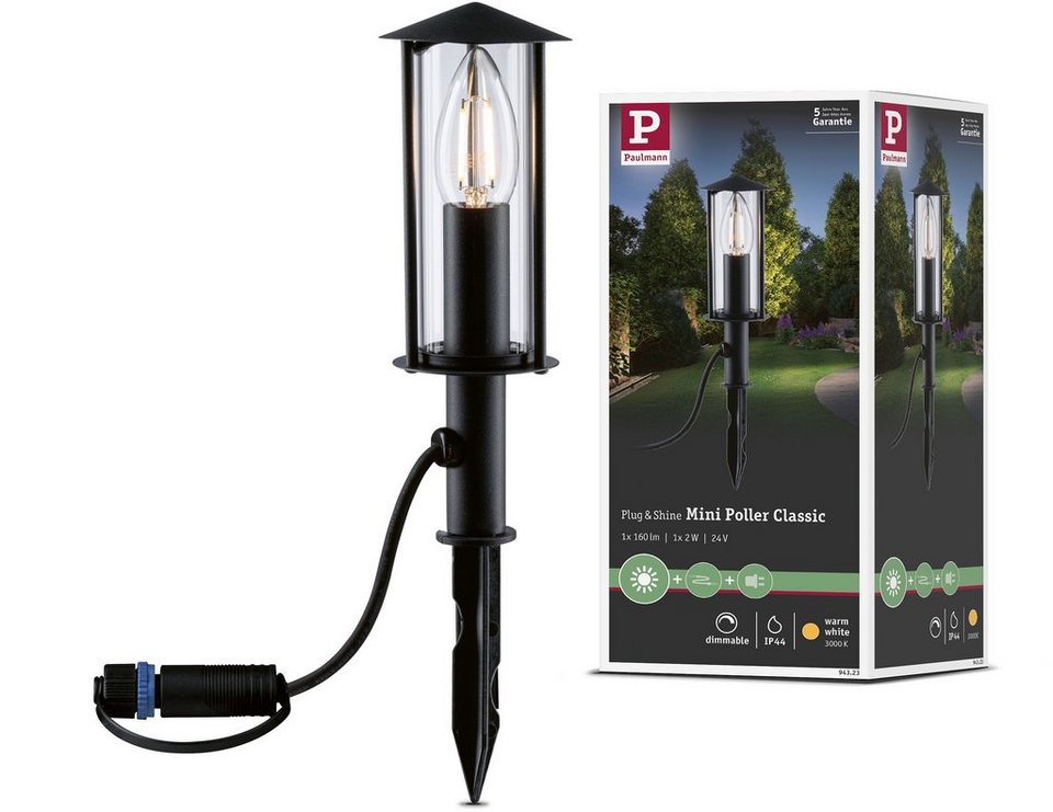 Paulmann LED Gartenleuchte Poller, LED wechselbar, Warmweiß, E14, IP44 2W  24V Anthrazit E14, Plug & Shine Pollerlampe für Licht auf dem Hof und im  Garten