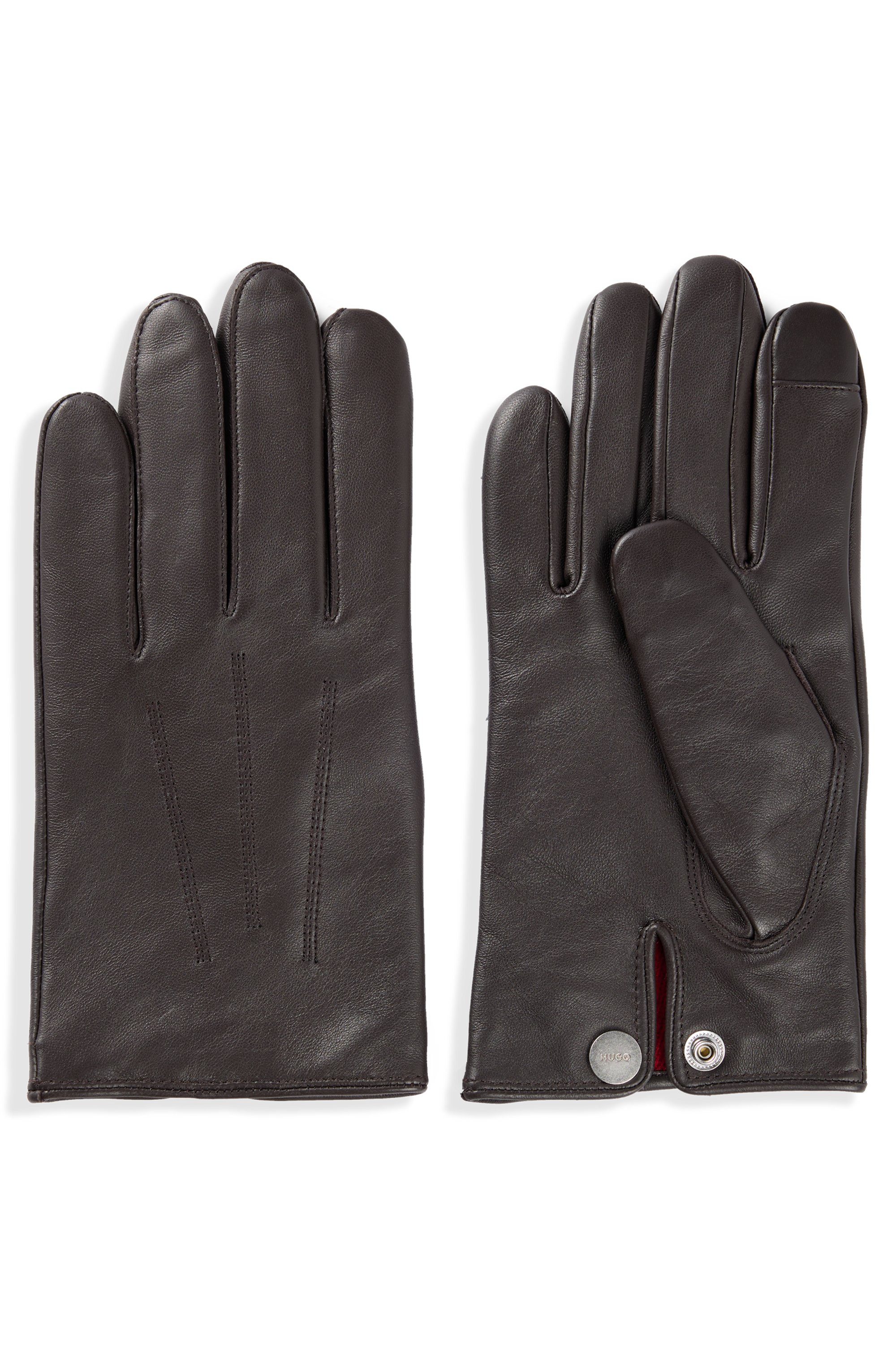 HUGO Lederhandschuhe Jaan mit Logo auf dem Knopf günstig online kaufen
