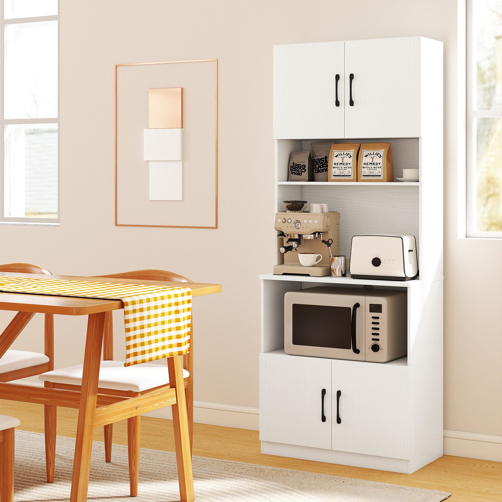 COSTWAY Küchenbuffet Hochschrank mit Steckdosen, Vorratsschrank weiß günstig online kaufen