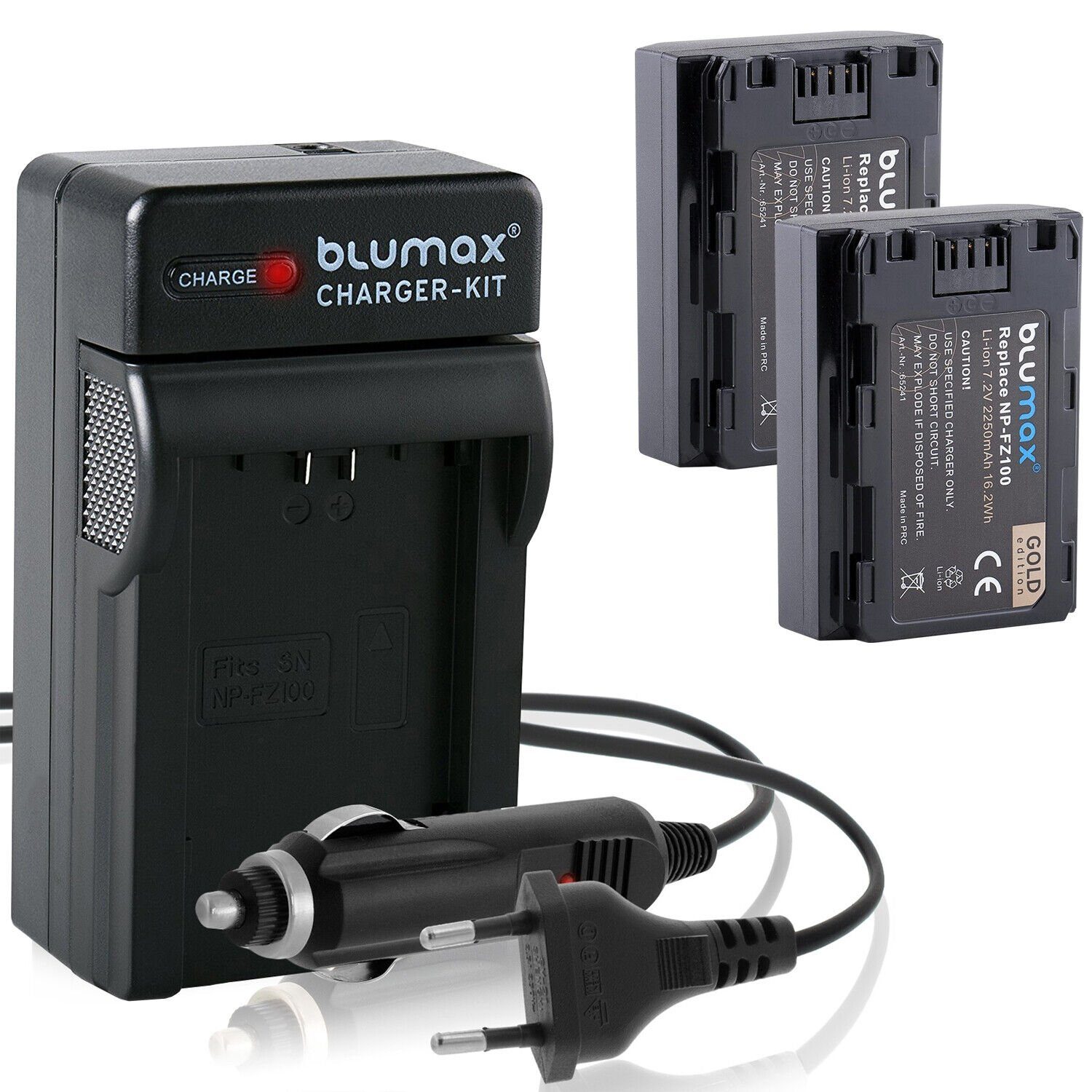 Blumax Set mit mAh für 2250 FZ-FZ100 Lader Kamera-Akku Alpha Sony
