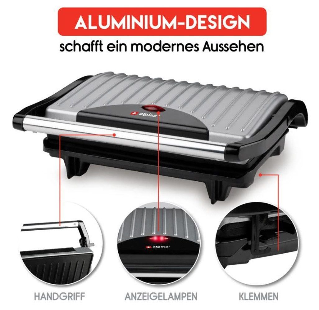 *Alpina* Kontaktgrill, 700,00 W, antihaftbeschichtet, Schwarz
