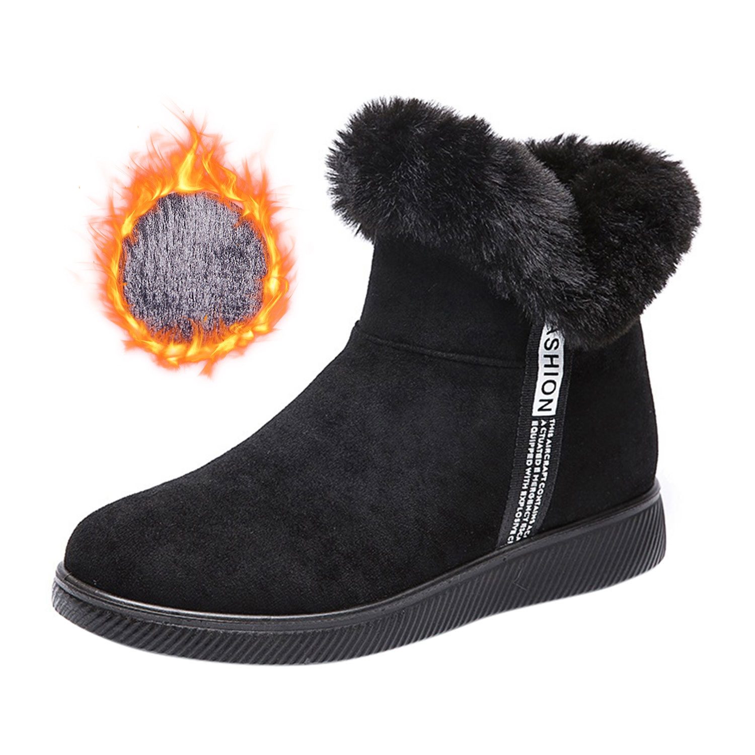 Refttenw Gefütterte Schlupfstiefel Wildleder Damen mit Kunstfell am Schaft günstig online kaufen