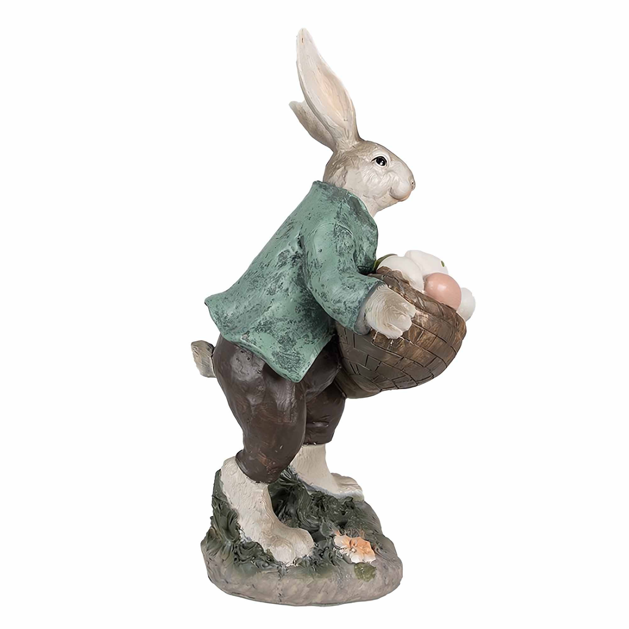 Clayre & Eef Osterhase Hase mit Eierkorb 18 x 16 x 32 cm, Hasenfigur, Statue, Osterdeko, Dekofigur, Sammlerfigur