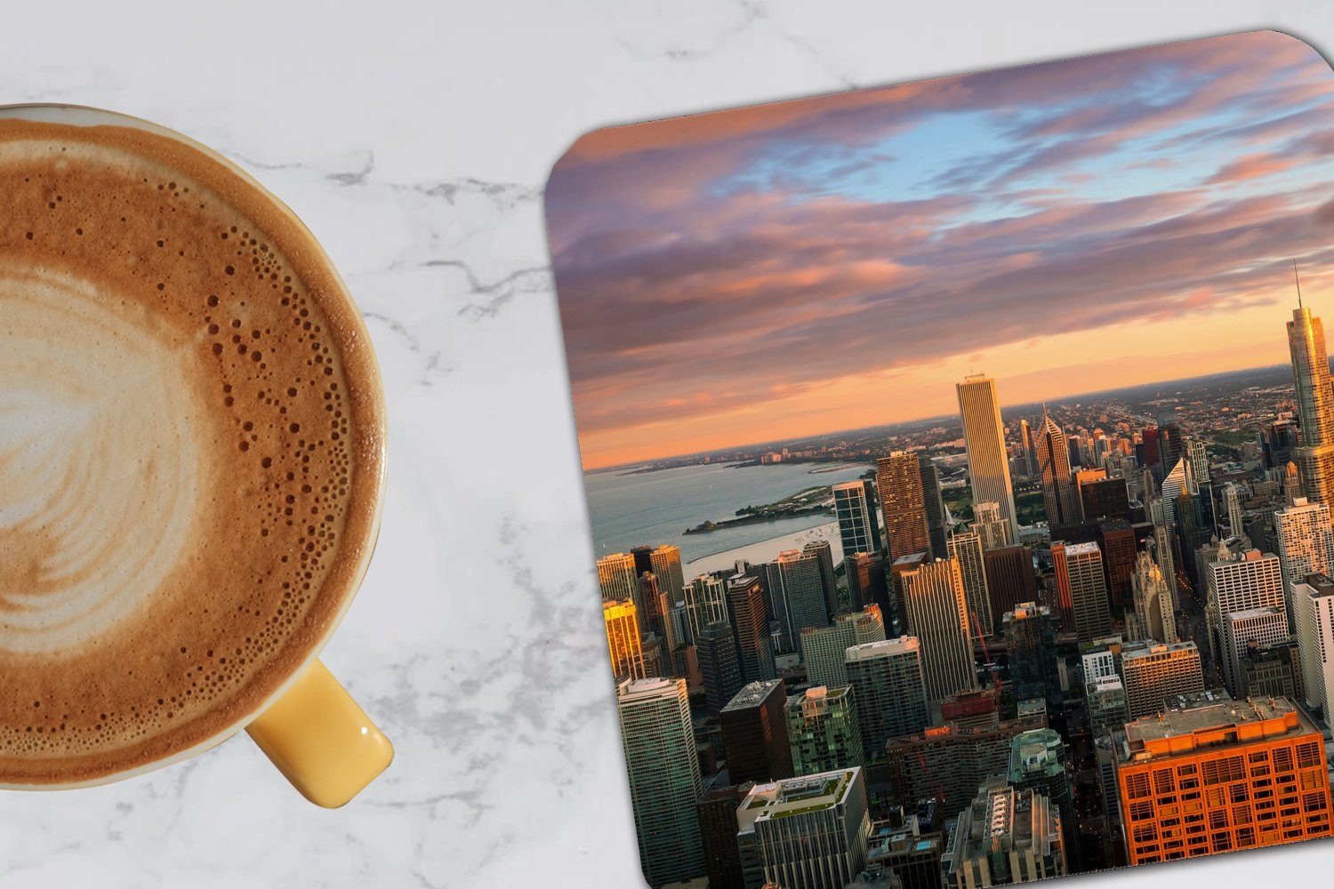 Amerika, Tischuntersetzer, Skyline Glasuntersetzer Wolken Zubehör Stadt Glasuntersetzer, Gläser, - - Tasse - 6-tlg., für Untersetzer, Korkuntersetzer, MuchoWow