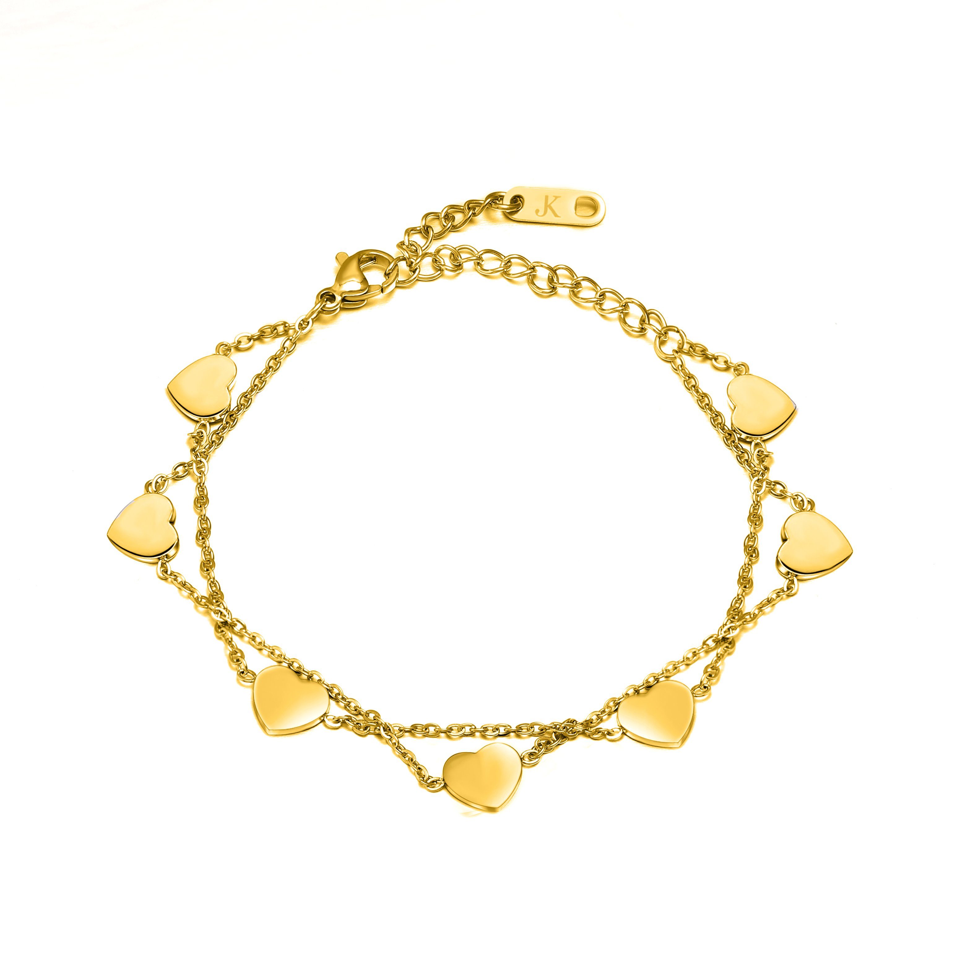 Kim Johanson Armband Herz (1-tlg), mit 7 Herzen aus Edelstahl Gold