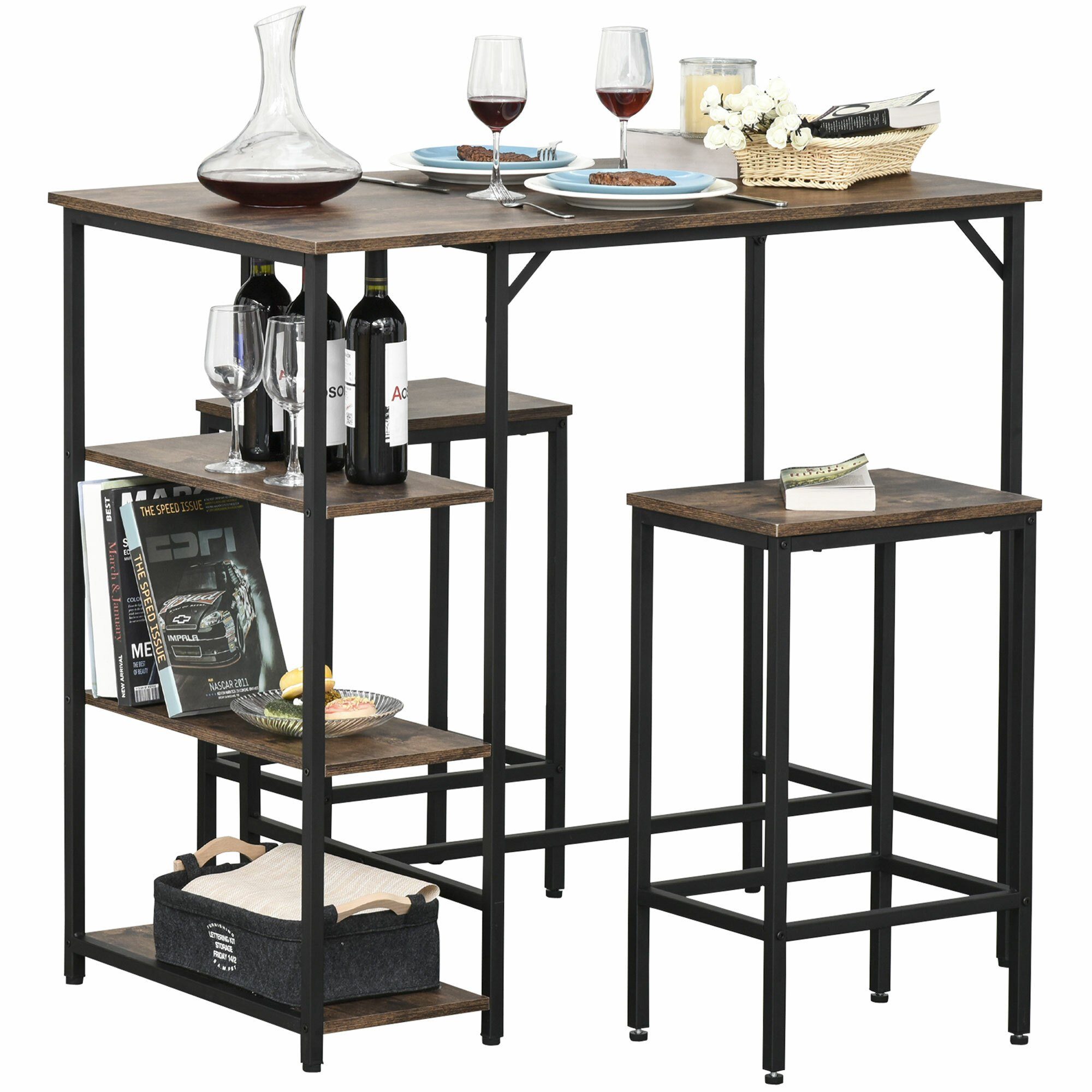 HOMCOM Bartisch Bartisch-Set mit 2 Barhockern günstig online kaufen