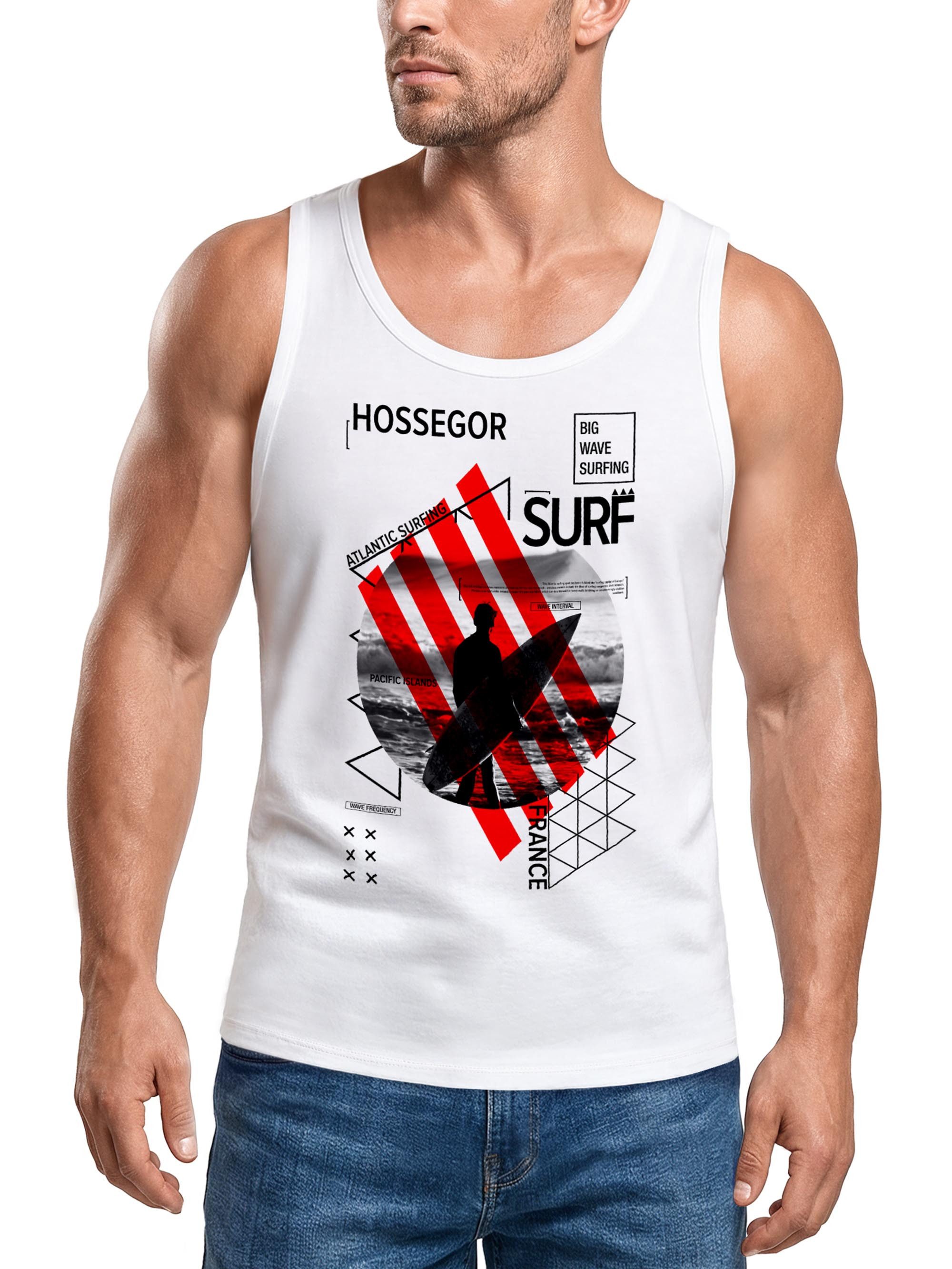 Tanktop Herren Tank-Top Foto Print Schrift Big Wave Surfing Collage Surfer