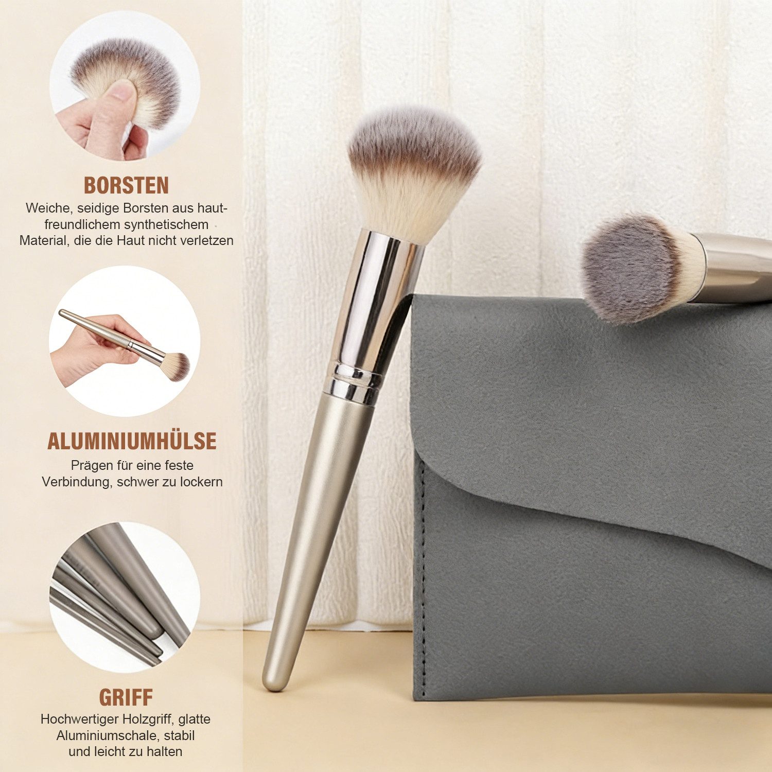 MOPUEA Kosmetikpinsel-Set 21-teiliges Make-up-Pinsel-Set mit PU-Tasche, Weiche synthetische Borsten & hochwertige Verarbeitung
