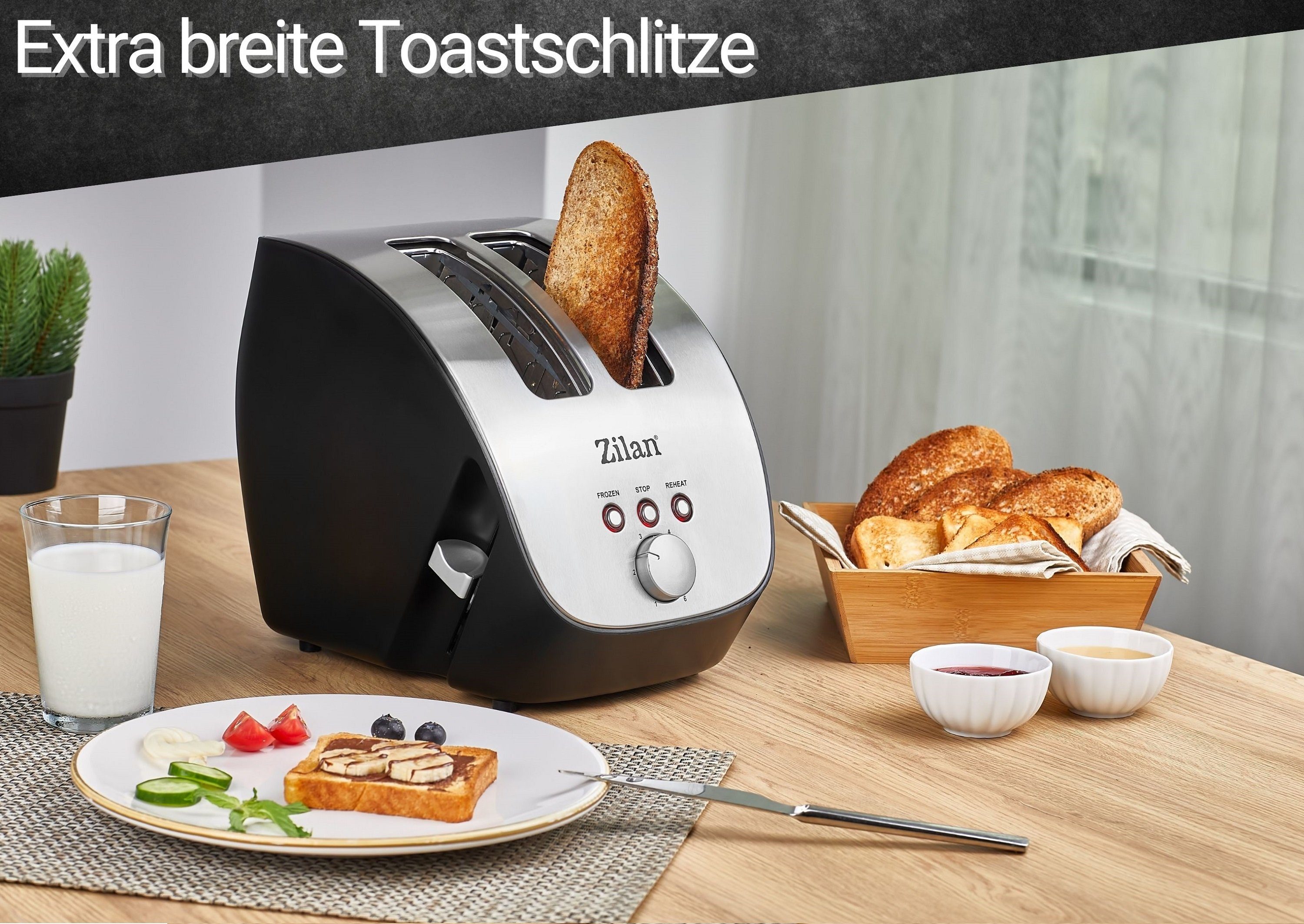 Zilan Toaster für Gehäuse 1000 Edelstahl 2 W, große 2 Scheiben, ZLN-2690, Schlitze
