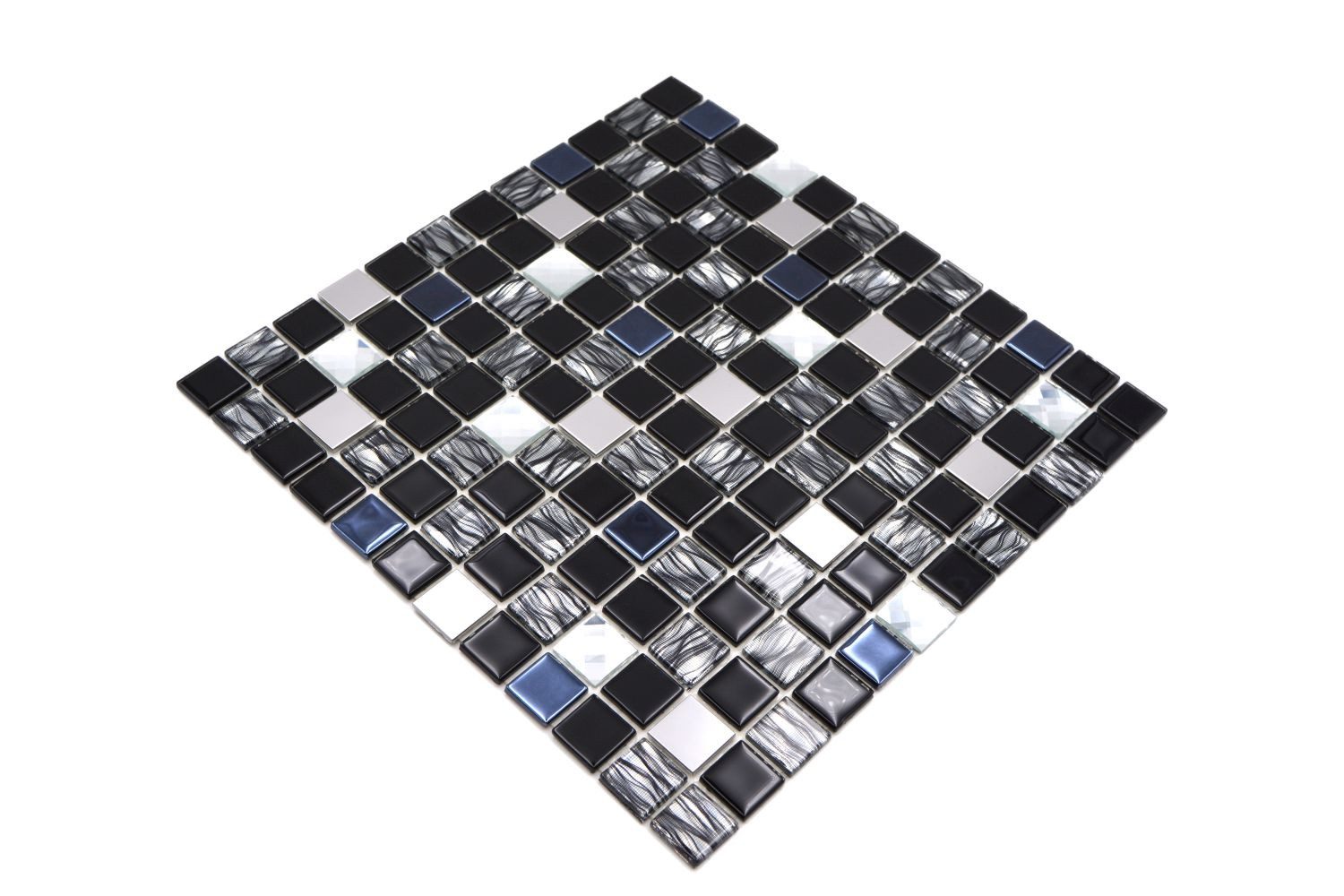 Mosani Wandfliese Selbstklebende Glasmosaik Edelstahl Mosaikfliesen glänzend, Dekorativer DIY Wandverblender