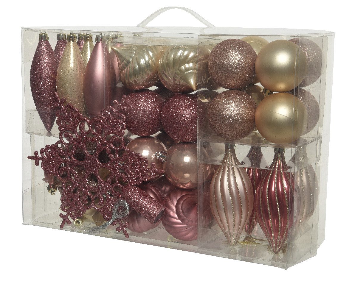 Kaemingk Christbaumschmuck, Christbaumschmuck Kunststoff mit Baumstern 60er Set - Samtpink / Perle