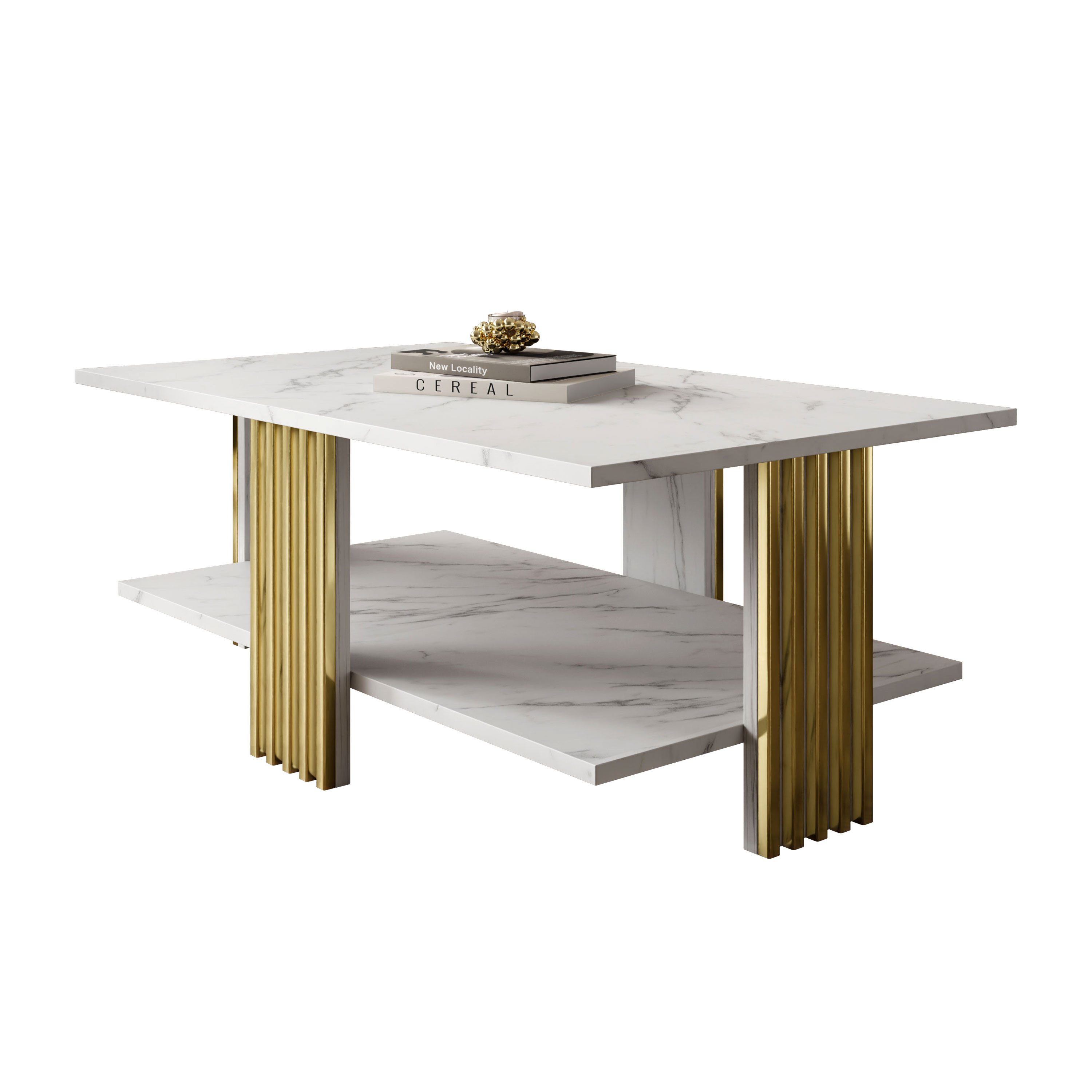 Lookway Couchtisch SAPHIRA GOLD mit Ablage (1 Tisch), 60x40x100 cm