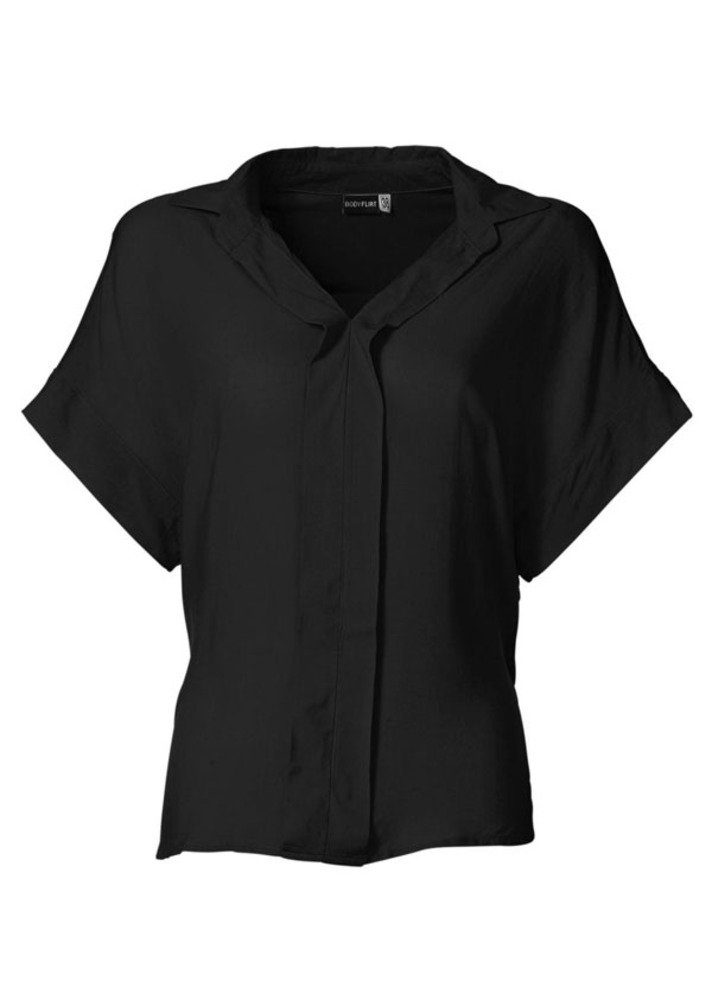Shirtbluse Damen Bluse Tunika Kurzarm Hemd Shirt schwarz 915379