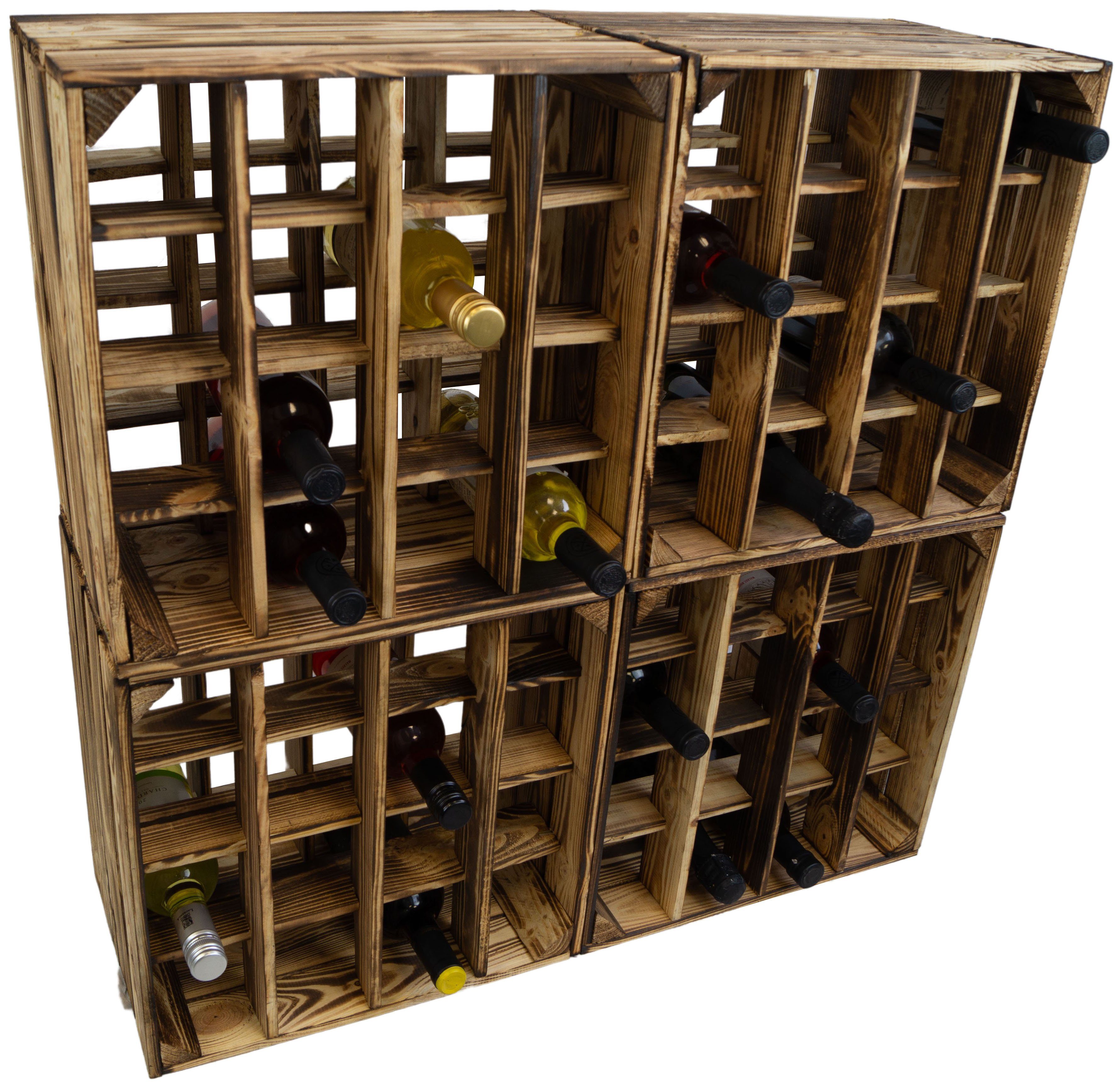 Allzweckkiste 4er Set Weinregal 16er geflammt Abstellregal Weingestell Fächer Flasch