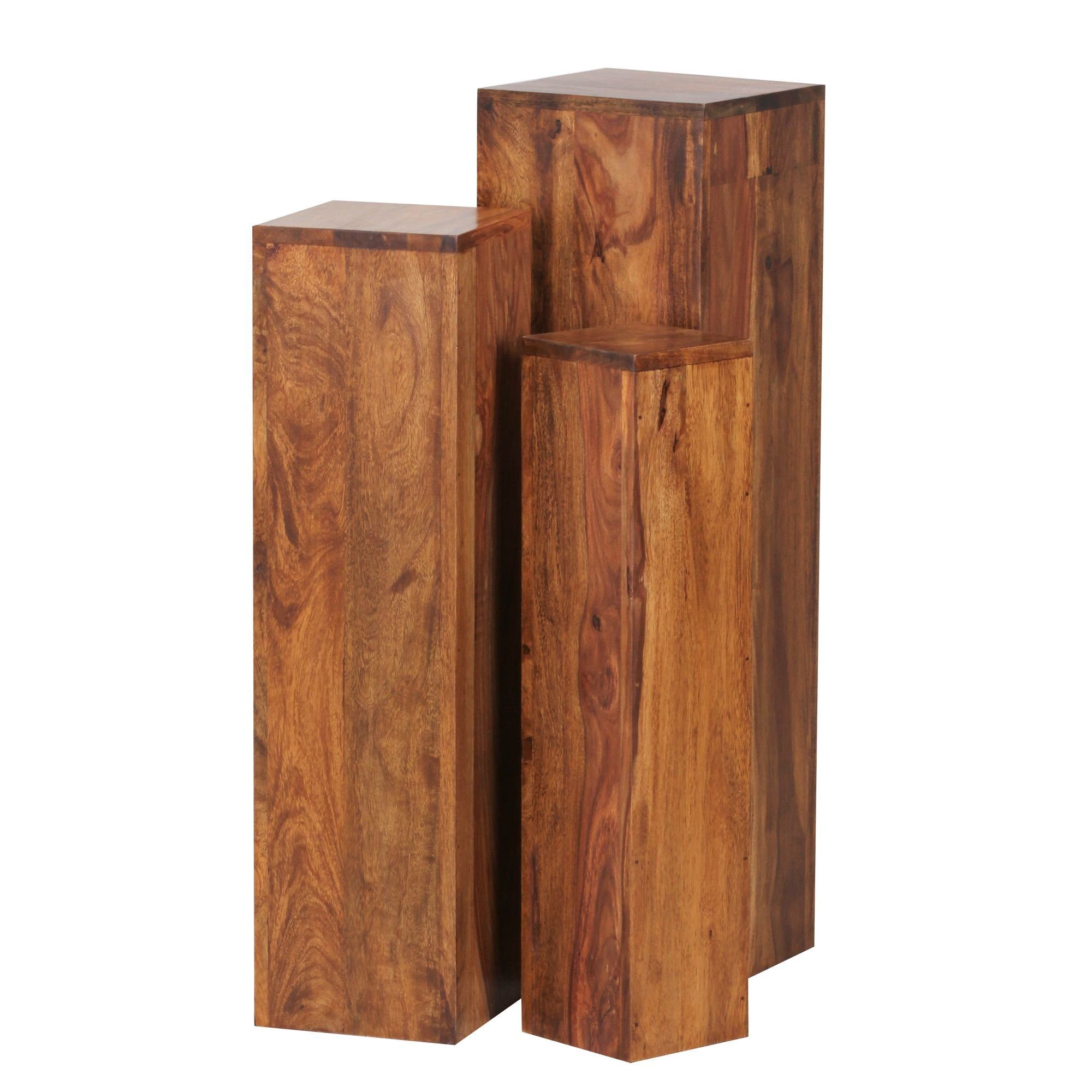 Braun, Massivholz Sheesham Modern 24,5x85x24,5 Echtholz WL1.566 Set Holztisch möbelando Beistelltisch Beistelltisch 3er 3er Tische, Dekosäulen, cm Beistelltische Natur-Produkt, Blumenhocker Holztische Massivholz WL1.566 Drei Beistelltisch 24,5x85x2, Holz Set