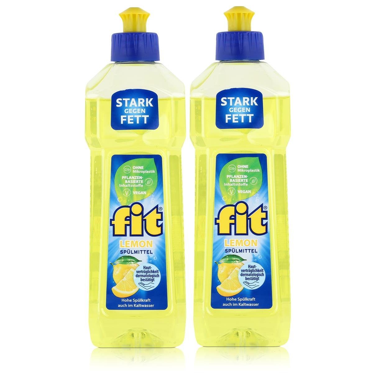 FIT fit Spülmittel Lemon 500ml - Hohe Spülkraft auch im Kaltwasser (2er Pa Geschirrspülmittel