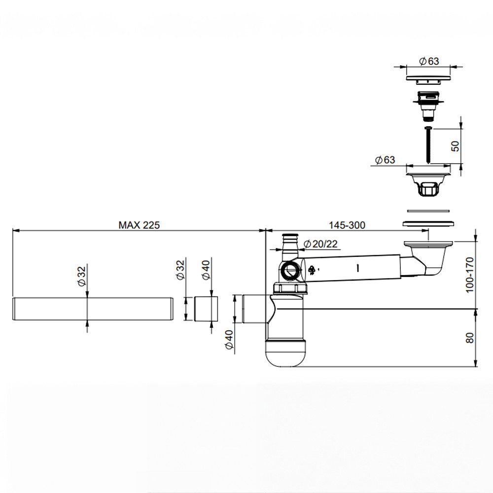 Lomadox Ablaufgarnitur SIPHON-56 Siphon für eingelassene Waschbecken, Pupup-Ventil gold – Bild 5 von 5