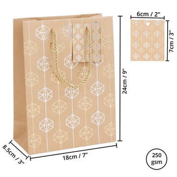 Belle Vous Geschenkbox Geschenktüten aus Kraftpapier mit metallischem Muster (15er-Pack), Kraft Paper Gift Bags with Metallic Design (15-Pack)