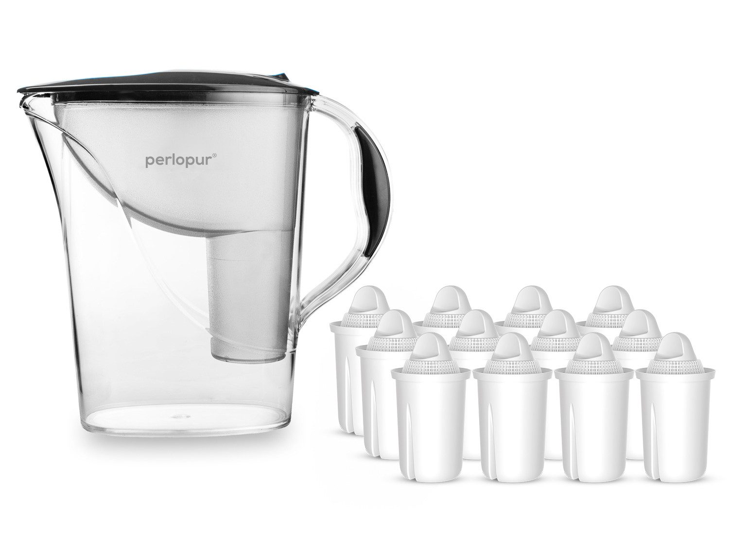 PerloPur Wasserfilter Wasserfilter Standard Anthrazit Inkl. 12 Universal Filterkartuschen