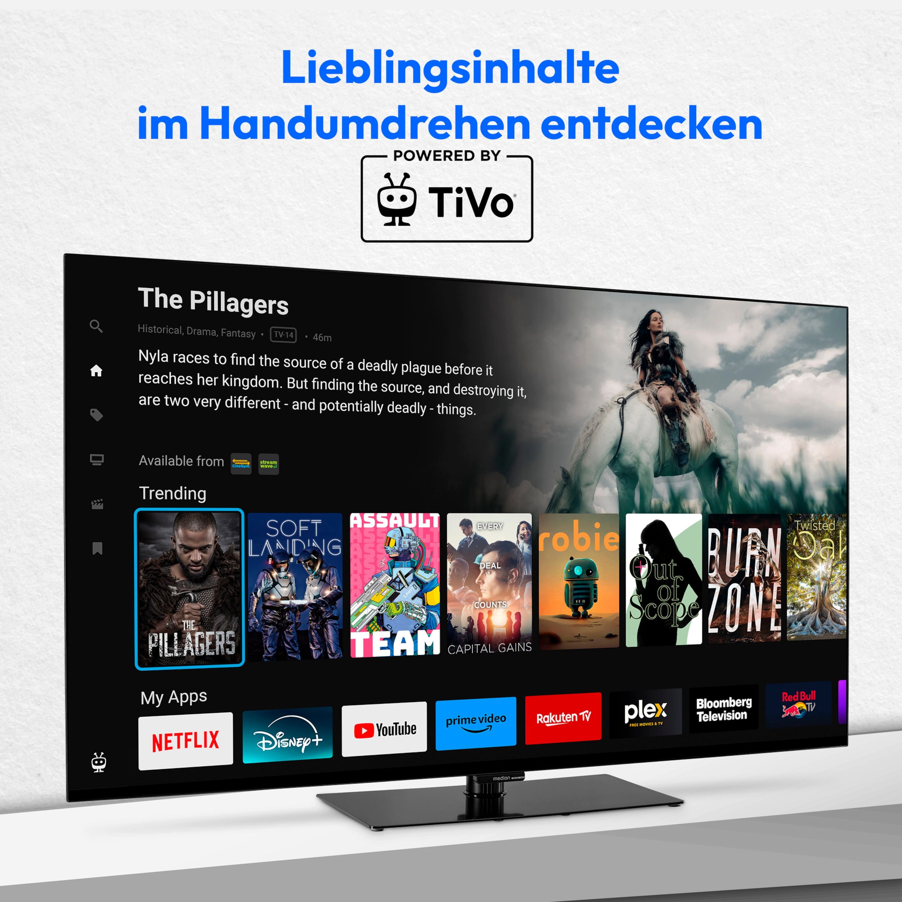 Medion® MD855901 OLED-Fernseher (138.8 cm/55 Zoll, 4K Ultra HD, Smart-TV, Dolby Vision, Dolby Atmos, Netflix, HBO Max, Prime Video, Disney)