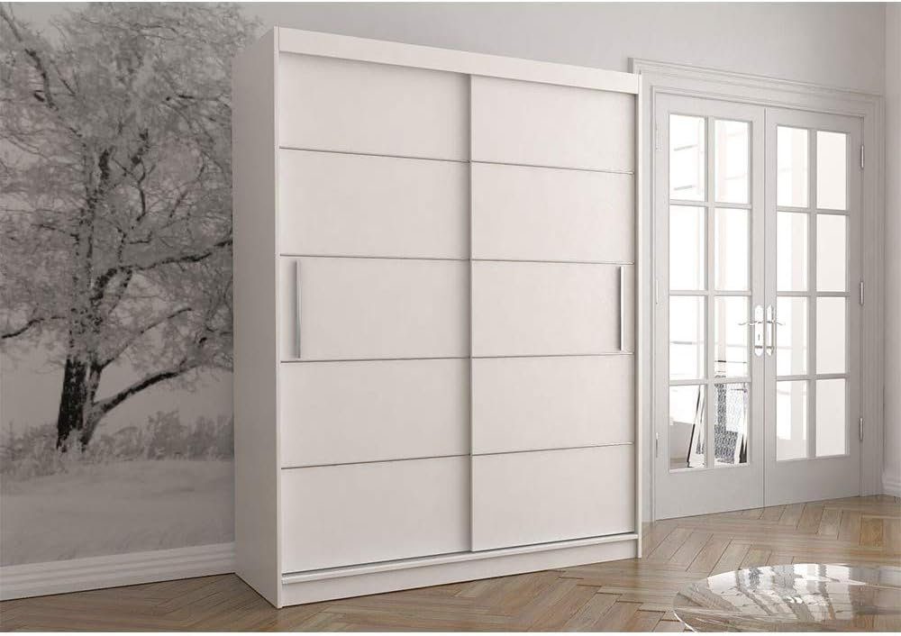 Elementen Aiminium, 06 Schwebetürenschrank und Schrank, cm MOEBLO LARA (BxHxT): 150x200x61 Einlegeböden | vielen 2-türig Kleiderstange), Kleiderschrank (mit Weiß Weiß mit Gaderobe dekorativen aus