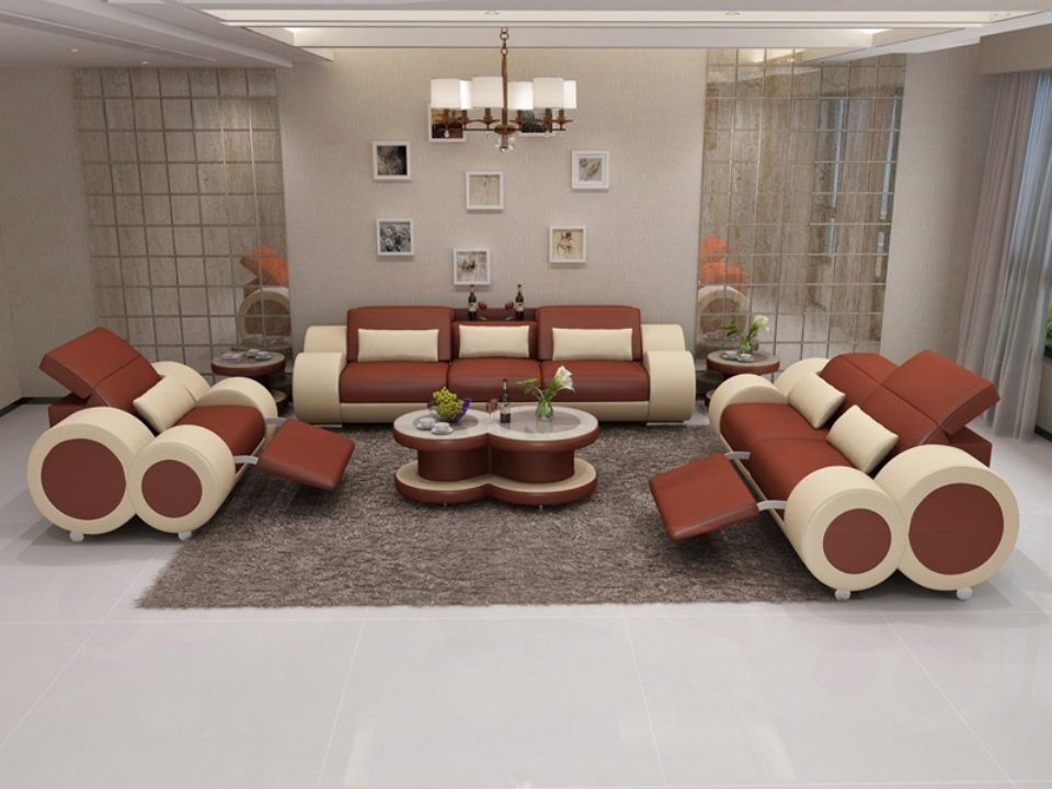 Möbel 3+2+1 Sofa Moderne Neu, Leder in Europe JVmoebel Made Sofagarnitur Schwarze