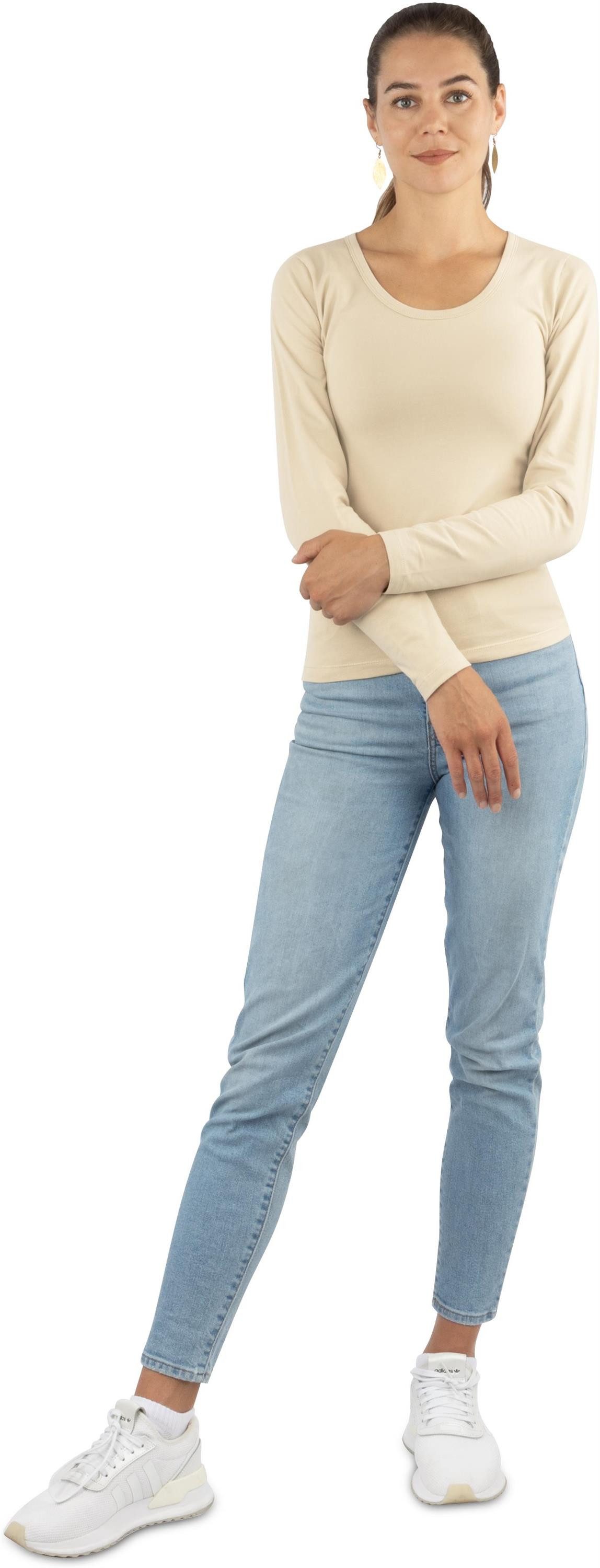 Janice Langarmshirt 2 x Damen Langarmshirt Nimes Figurbetonter Pullover aus Baumwolle