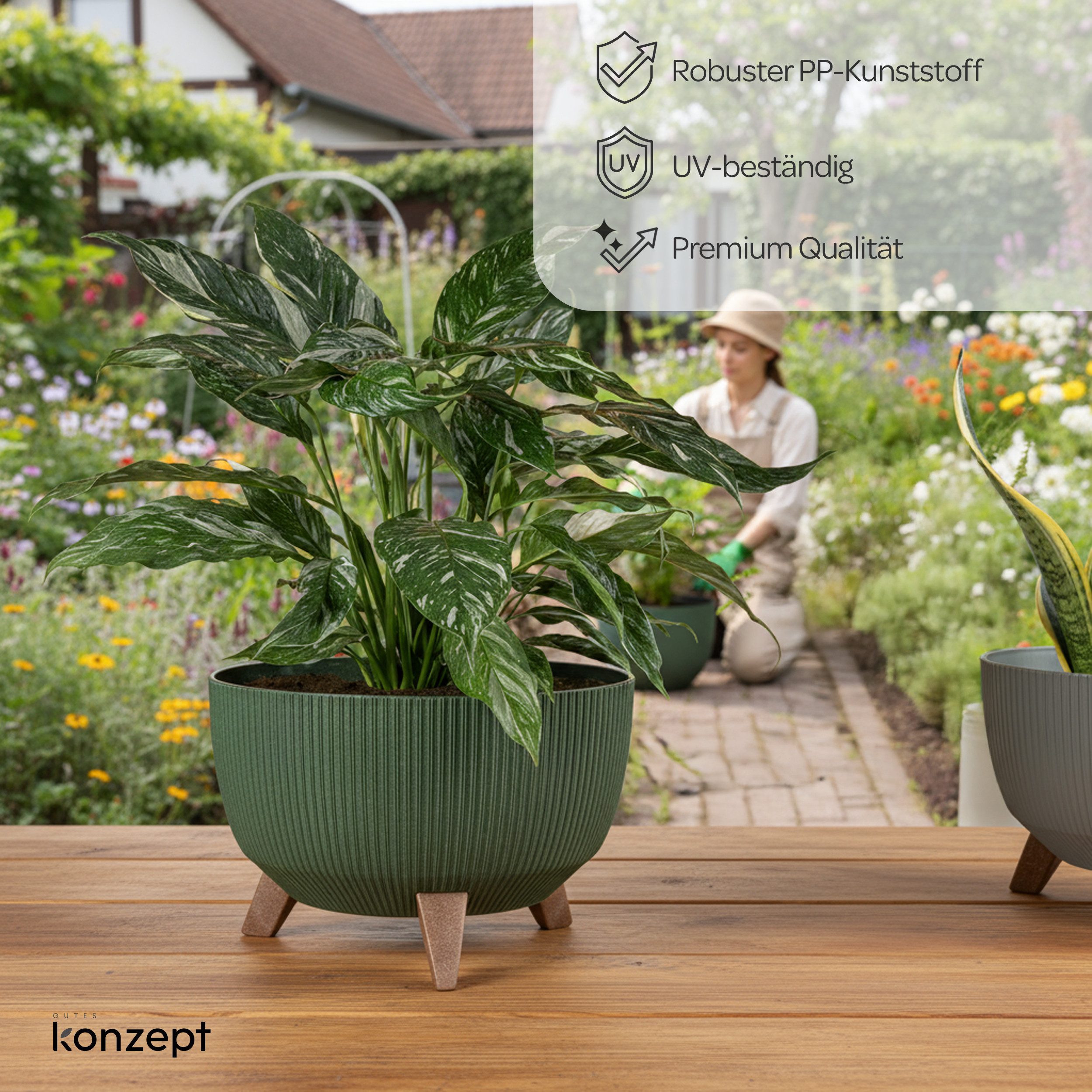 KONZEPT Blumentopf mit Füßen – großer Blumenkübel aus Kunststoff, runde Pflanzschale, 40 oder 47cm, modern & wetterfest, für Innen und Außen – Bild 2 von 5