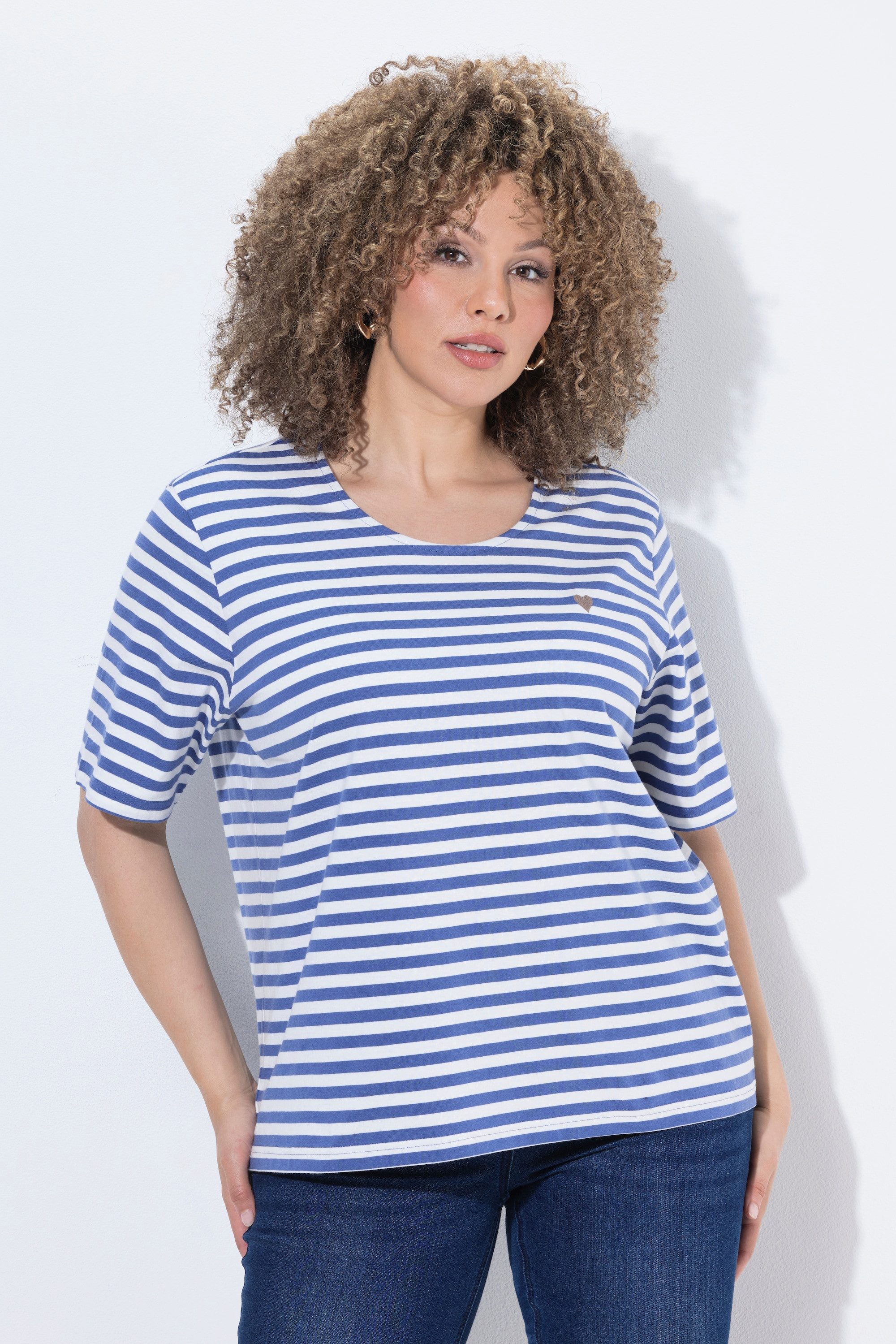 Ulla Popken T-Shirt T-Shirt Ringel Oversized Rundhals Halbarm