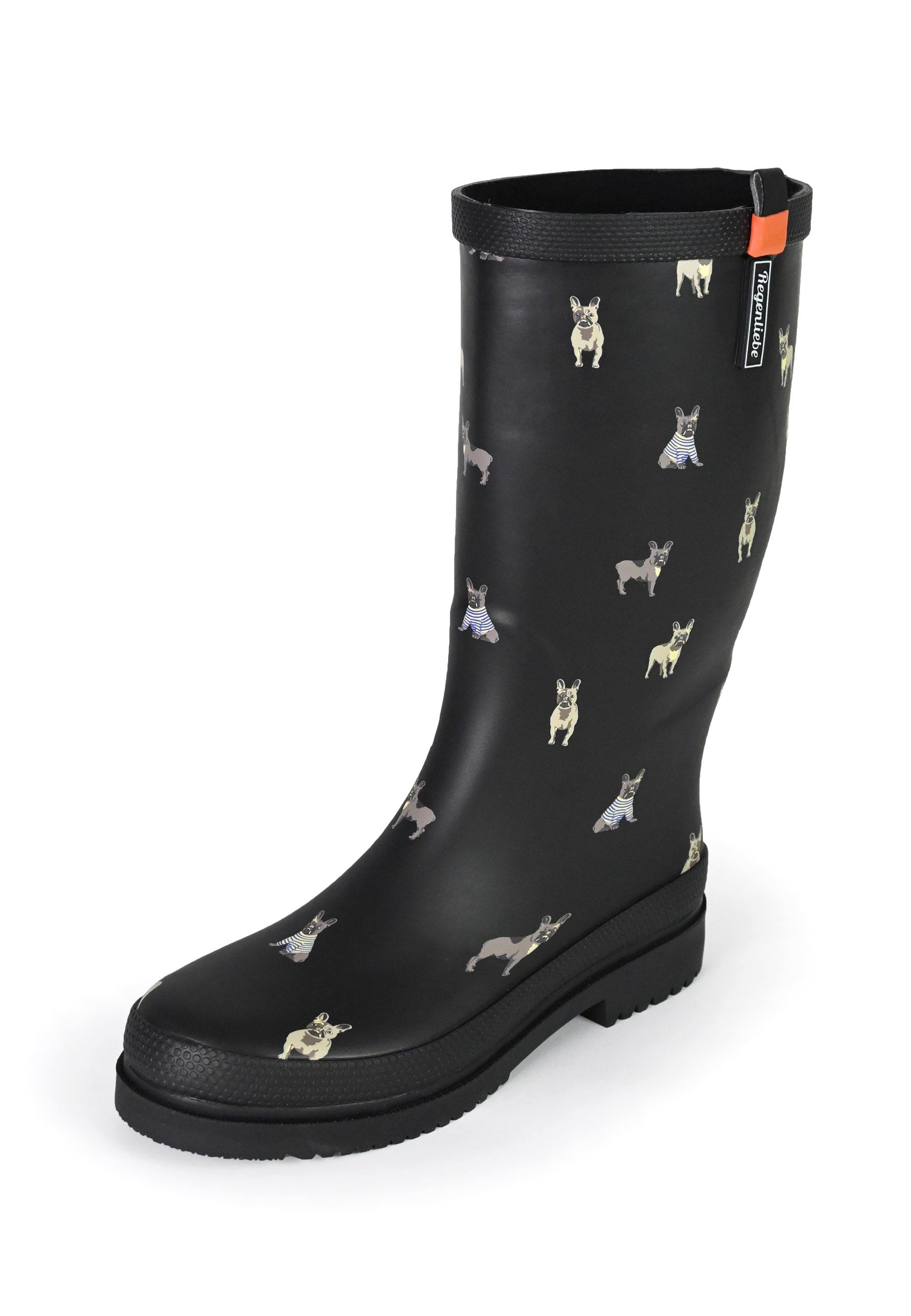 Regenliebe Waldi Mops High Gummistiefel Stiefel Hundemotiv mit Langschaft