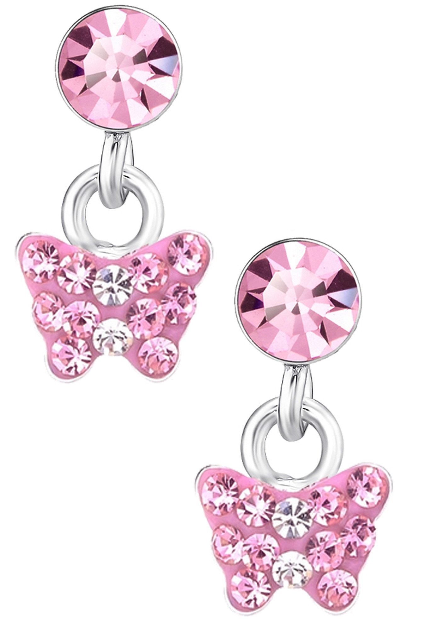 Limana Paar Ohrhänger Kinder Mädchen Ohrringe 925 Silber rosa hängende Schmetterling, Kinderohrringe für jeden Tag Geschenkidee