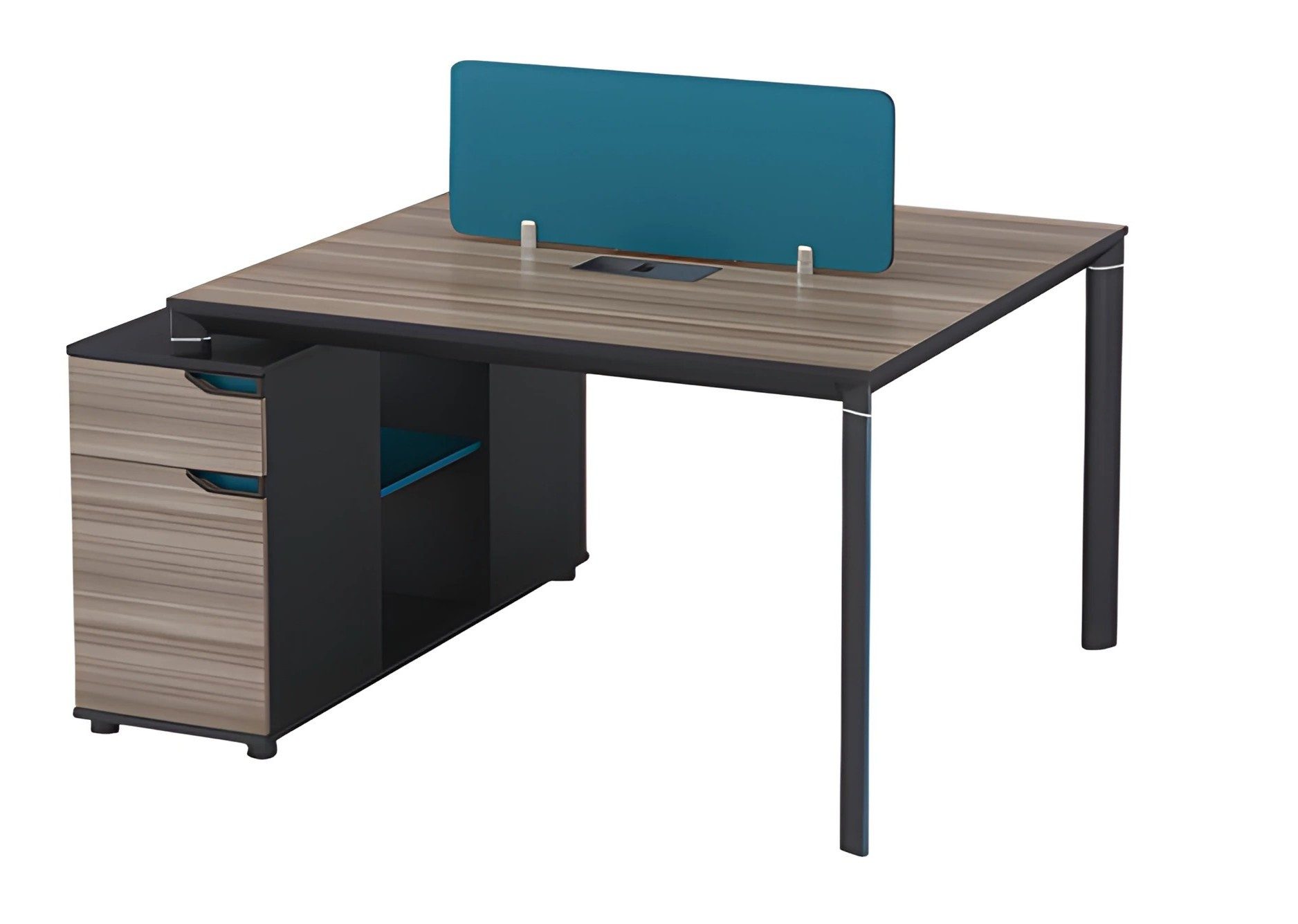 Xlmoebel Schreibtisch Moderner Schreibtisch von XLMOEBEL mit blauer Trennwand und Stauraum, Made in Europa