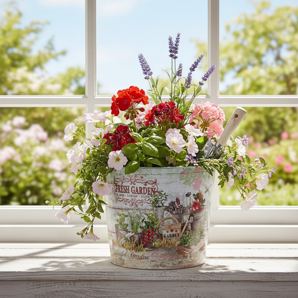 Viana Übertopf Pflanzkübel Rund Metall Vintage Libellen 21cm