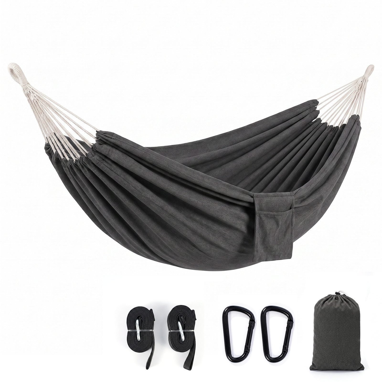 Sekey Hängematte mit Karabinern Tragetasche aus Baumwolle Doppelhängematte für Outdoor, bis 200 kg belastbar, für Garten, Balkon, Terrasse, Indoor und Camping